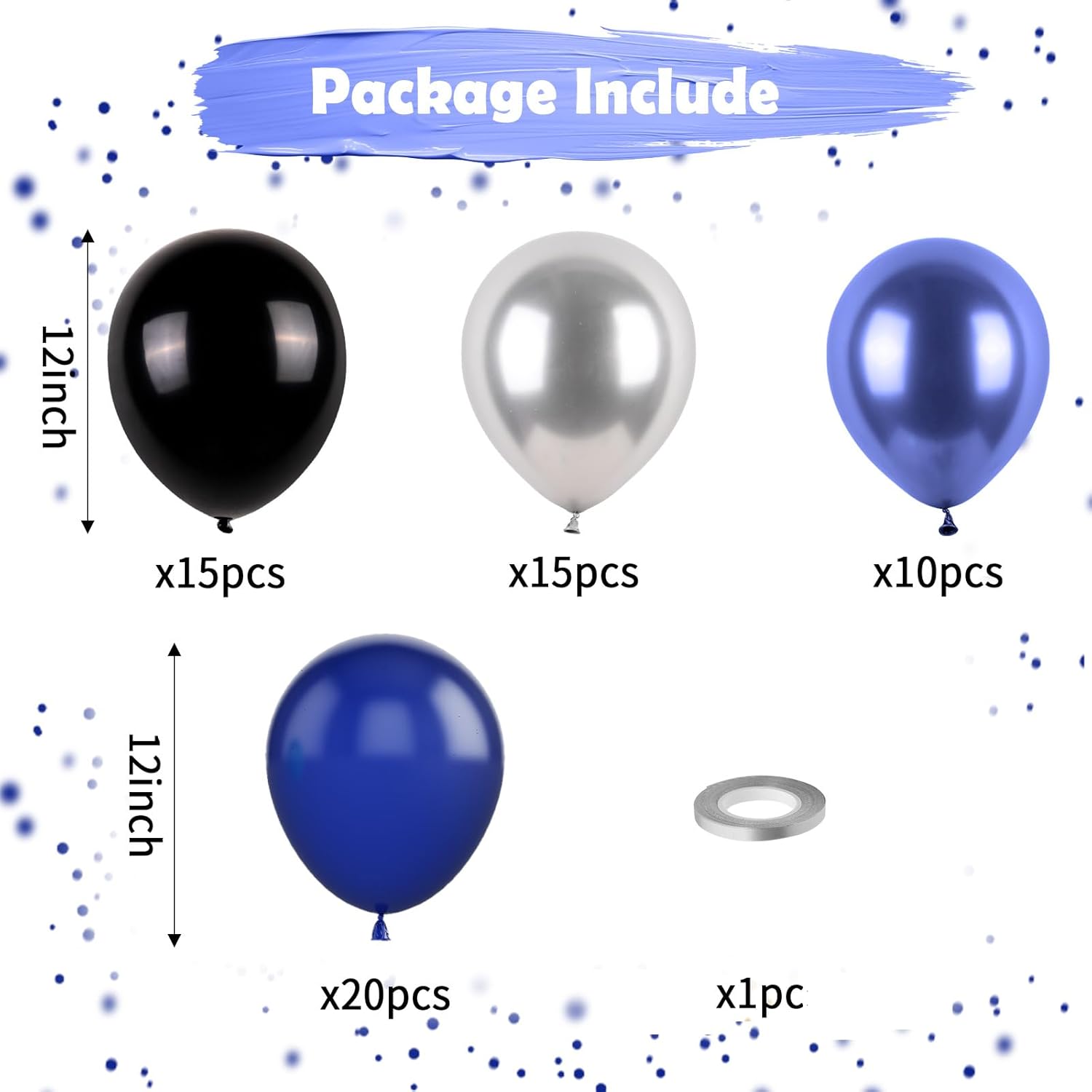 Detalle de Blue and Black Balloons Set — Navy, Silver, and Black Latex Party Balloons (61 Pieces)