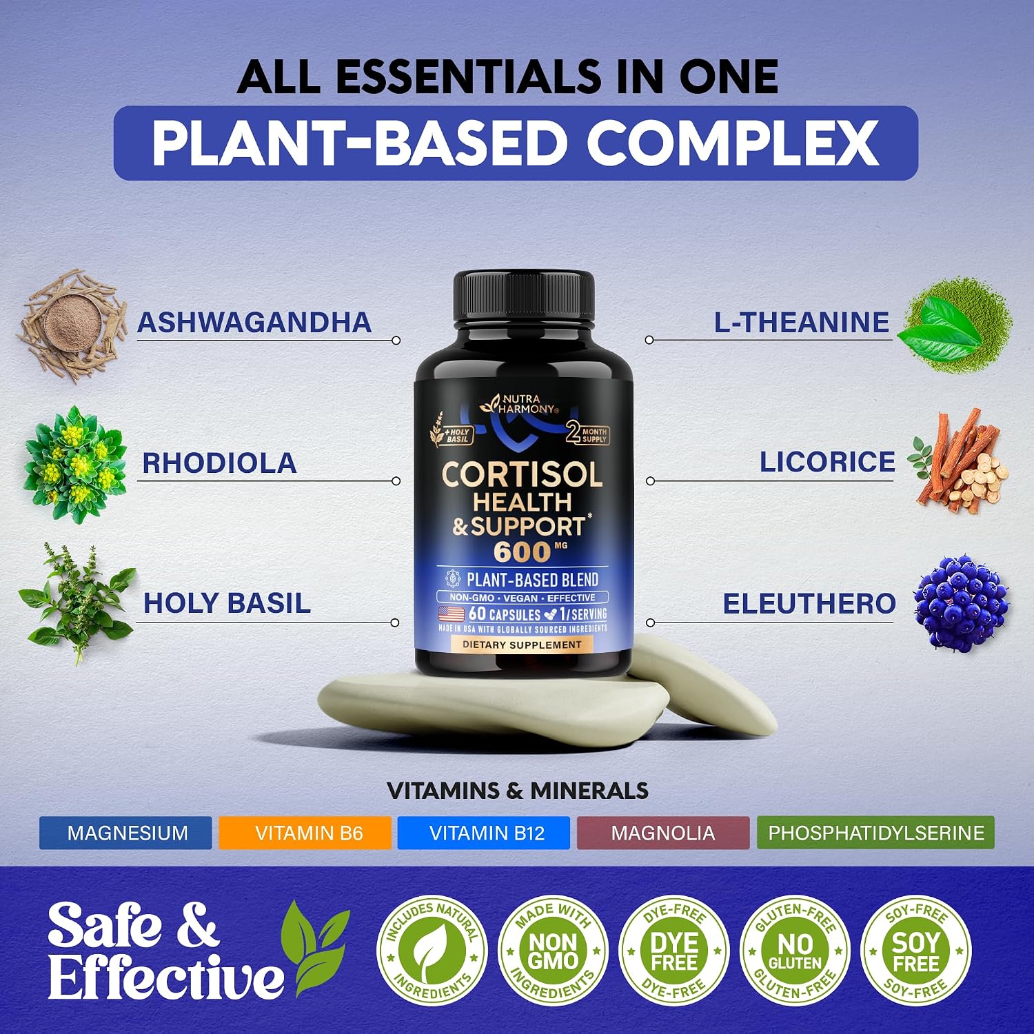 Detalle de Nutraharmony Cortisol Supplement, 60 Count