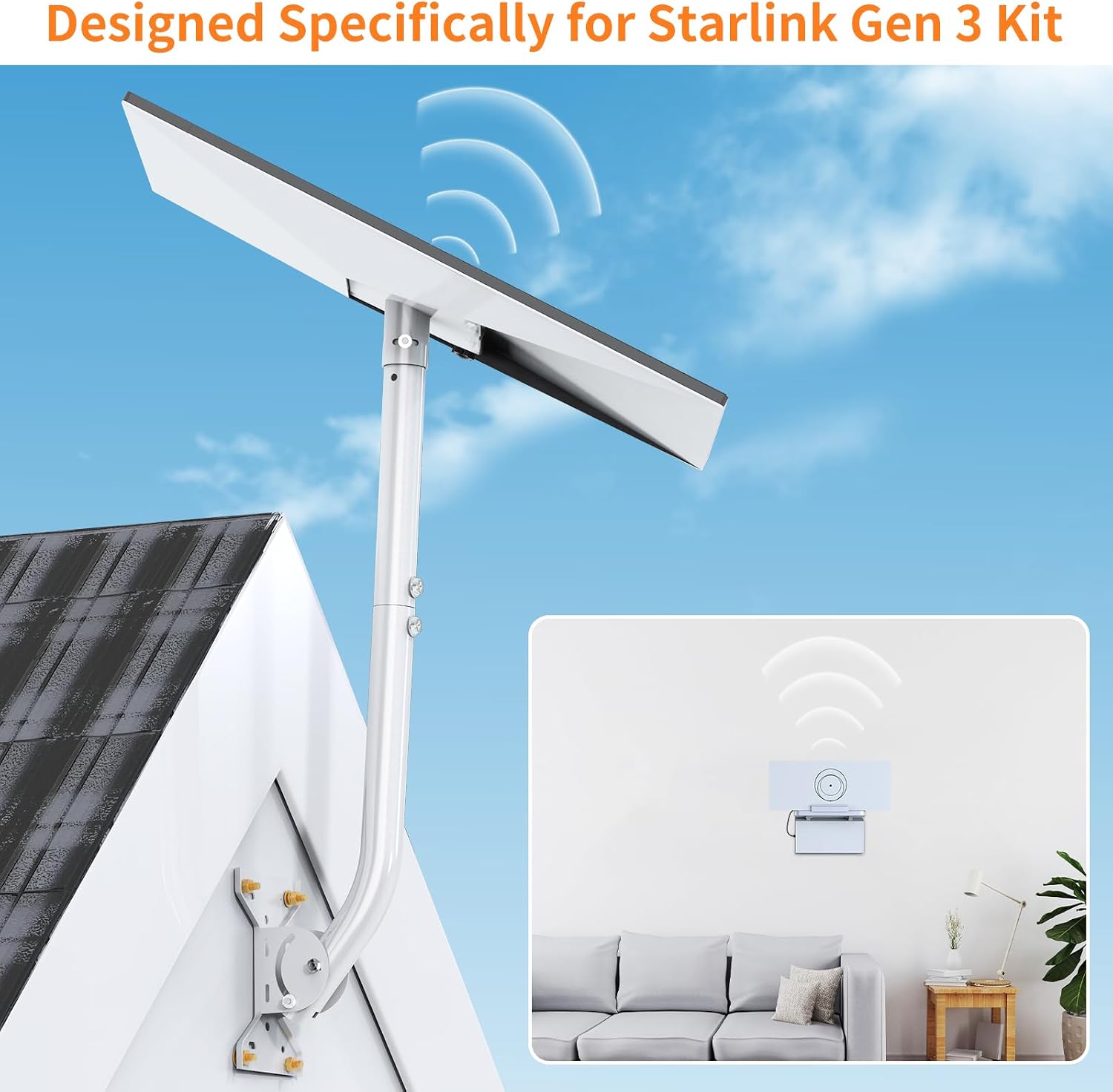 Thumbnail 2 de Starlink Mount Gen 3 with Pipe Adapter: Long Heavy Duty Mounting Kit for Wall or Roof