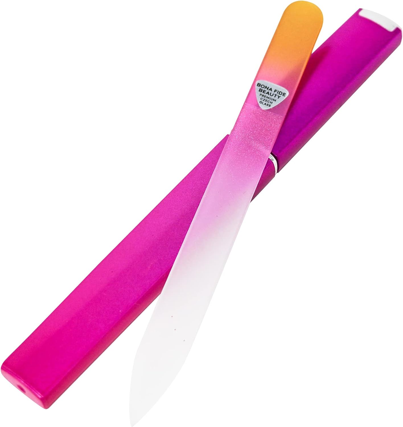 Detalle de Bona Fide Beauty Glass Nail File with Case — Czech Glass, EU Made, Gold Magenta