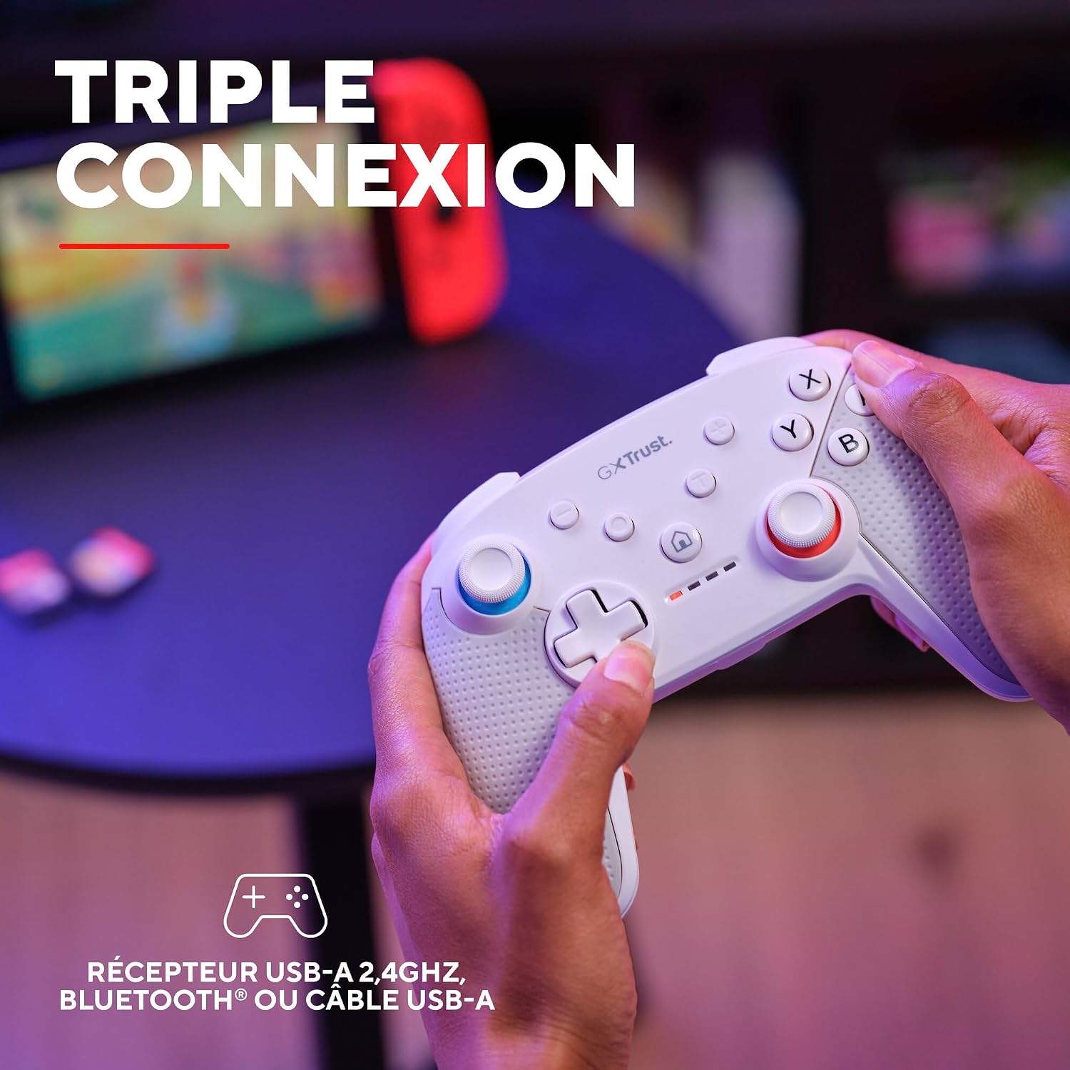 Detalle de GXTrust Muta Manette Switch Sans Fil avec Bluetooth – Blanc, autonomie jusqu’à 15 h