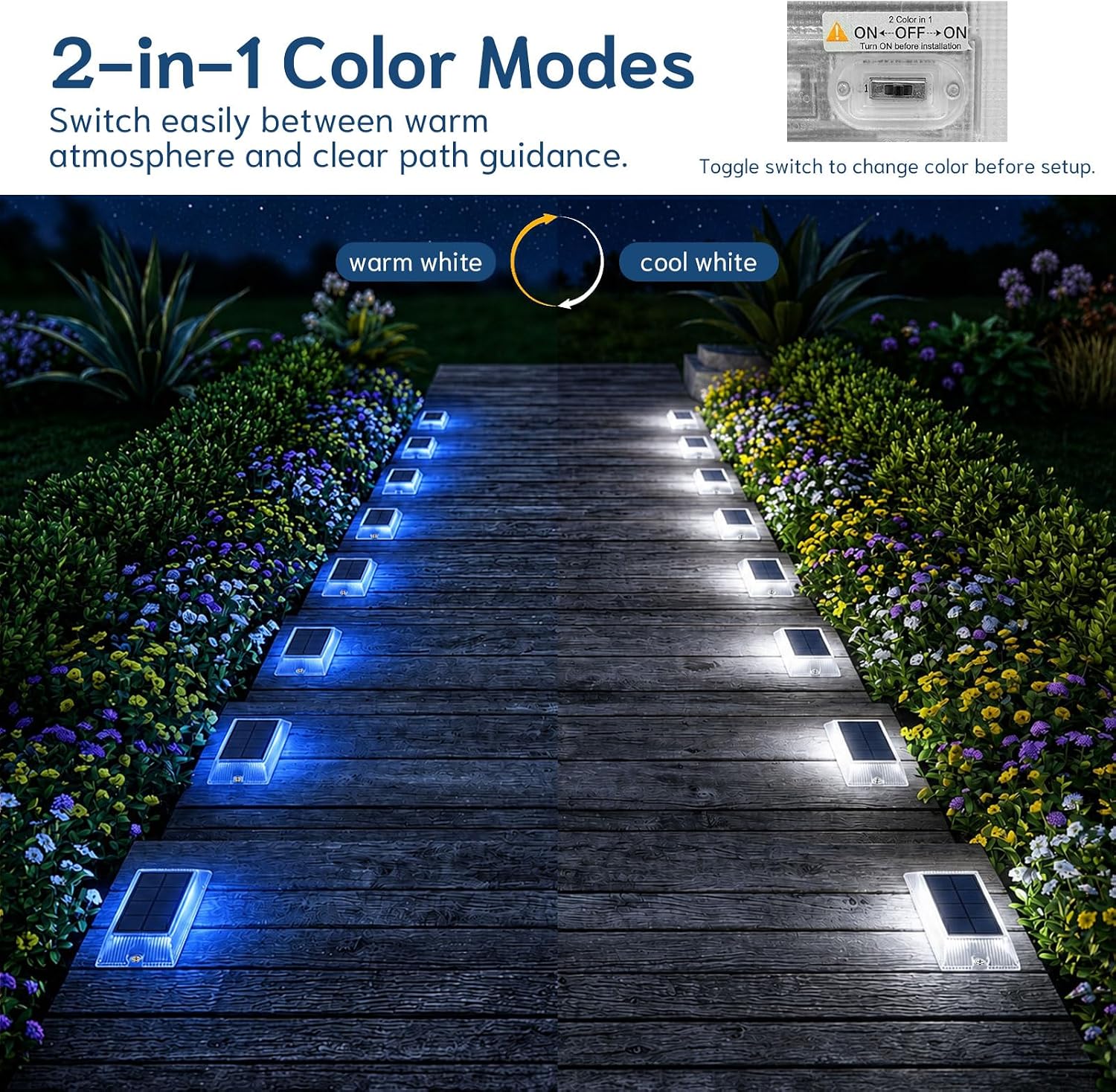 Thumbnail 1 de Alinana Luci Solari da Esterno Giardino 6 Pezzi: 2 Colori in 1 Lampada Solare per Passaggi e Vialetti