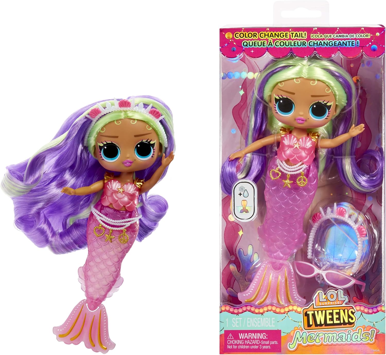 Detalle de L.O.L. Surprise! 510437-EUC Tweens Mermaid Cleo Clove – lalka syrenka ze zmieniającym kolor ogonem