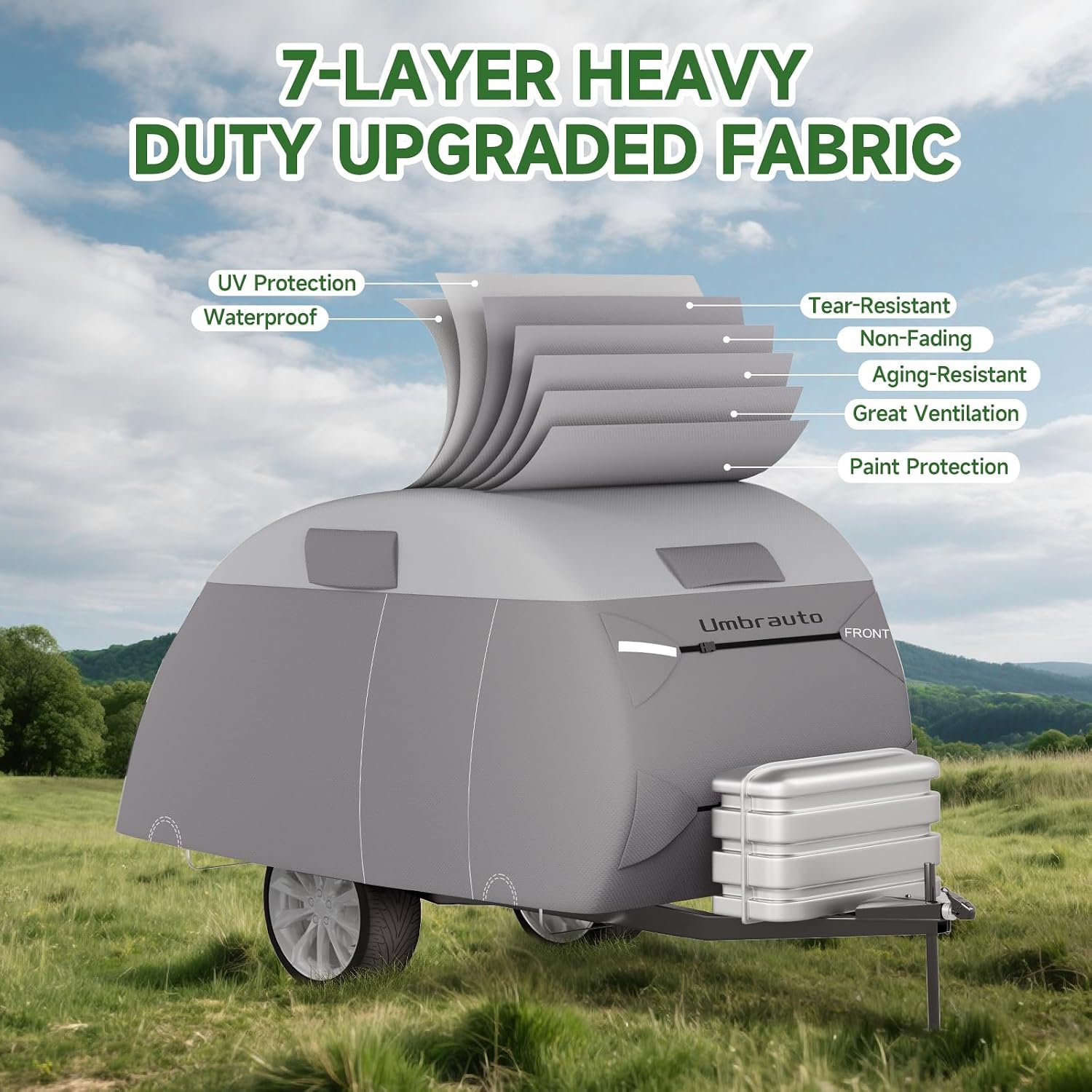 Thumbnail 6 de Teardrop Trailer Cover for 12'-15' RVs (150" L x 75" W x 75" H) — 7-Ply Top, Waterproof, Windproof with Vents