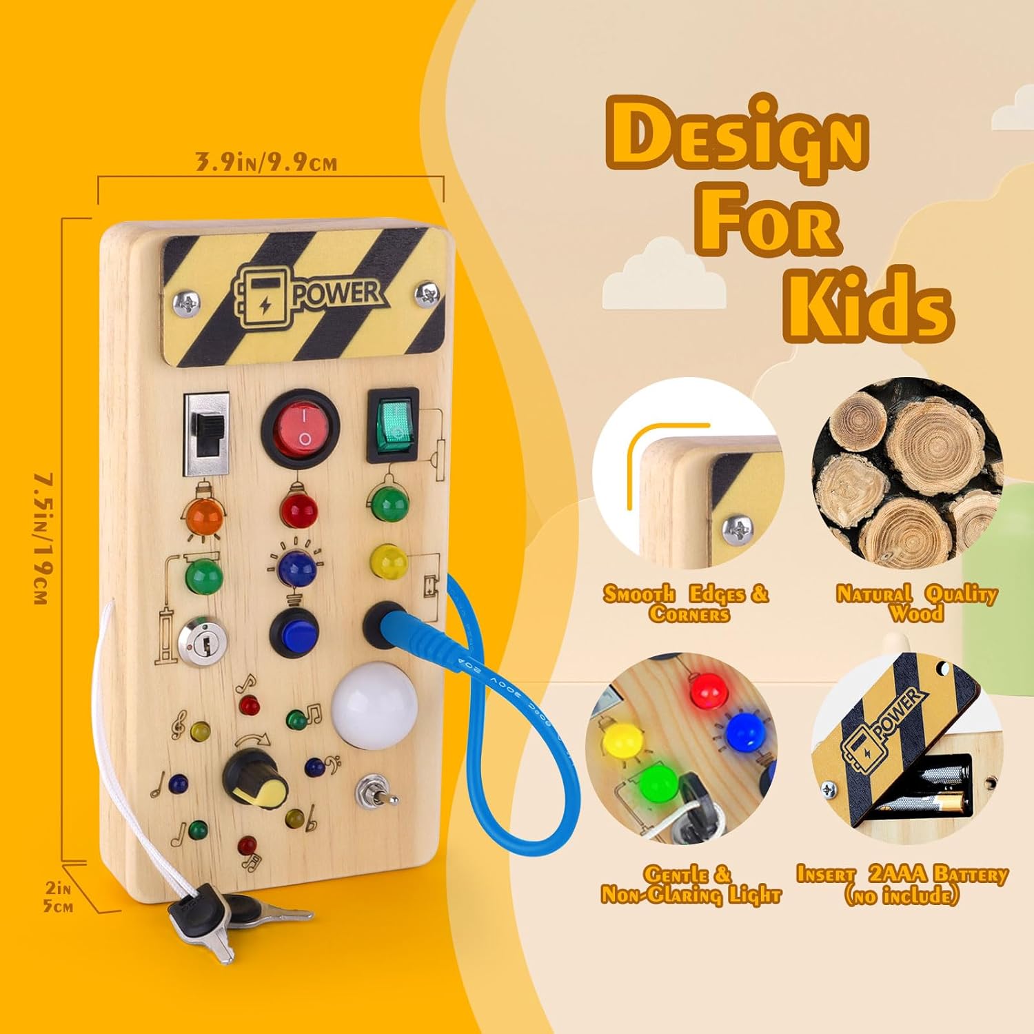 Detalle 2 de Hoarosall Montessori Wooden Busy Board with 8 LED Light Switches