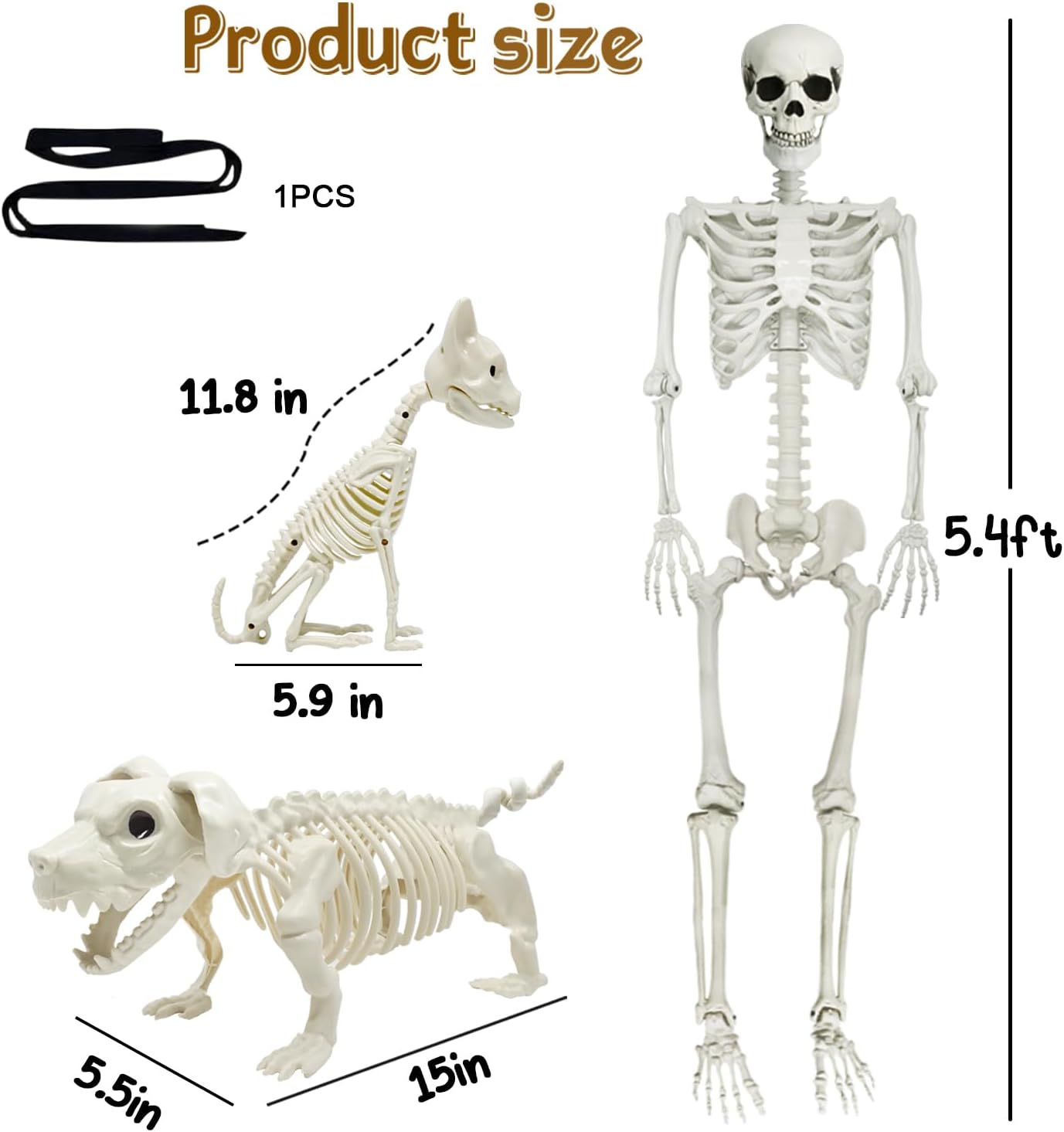 Detalle de WODMAZ WSJGJ+SJG 5.4-Ft Posable Halloween Skeleton Set with Dog and Cat