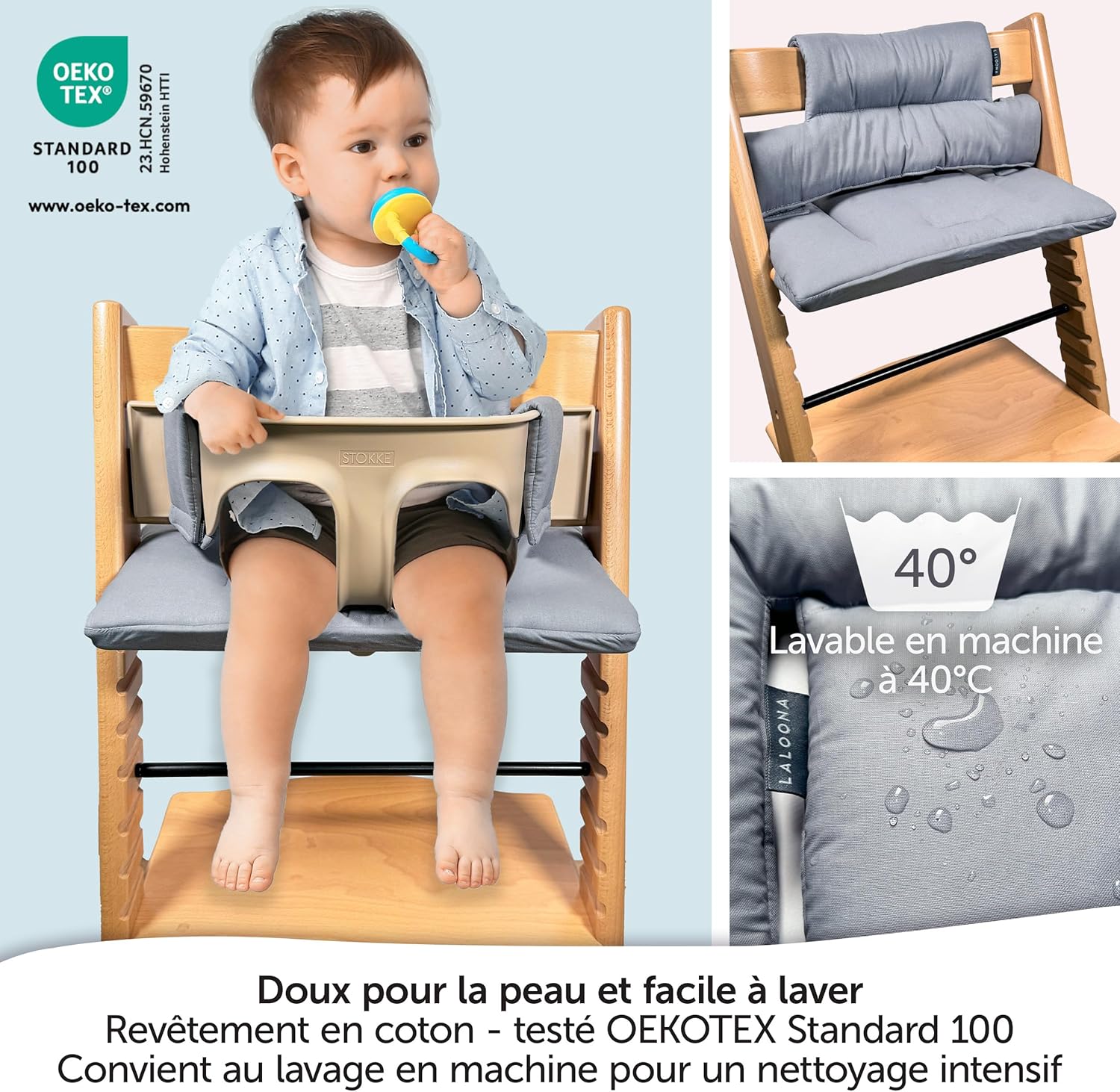 Detalle de LaLoona Coussin Chaise Haute Bébé pour Stokke Tripp Trapp – Assise Bebe 2 Pièces, Gris