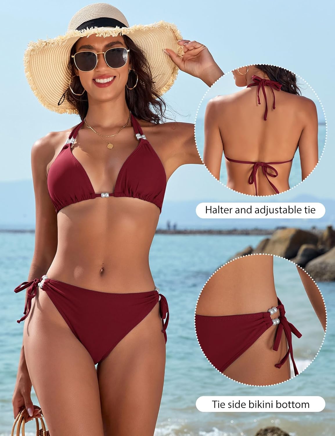 Thumbnail 3 de CMTOP Costume donna due pezzi bikini con halter triangolo e brasiliana vita alta regolabile