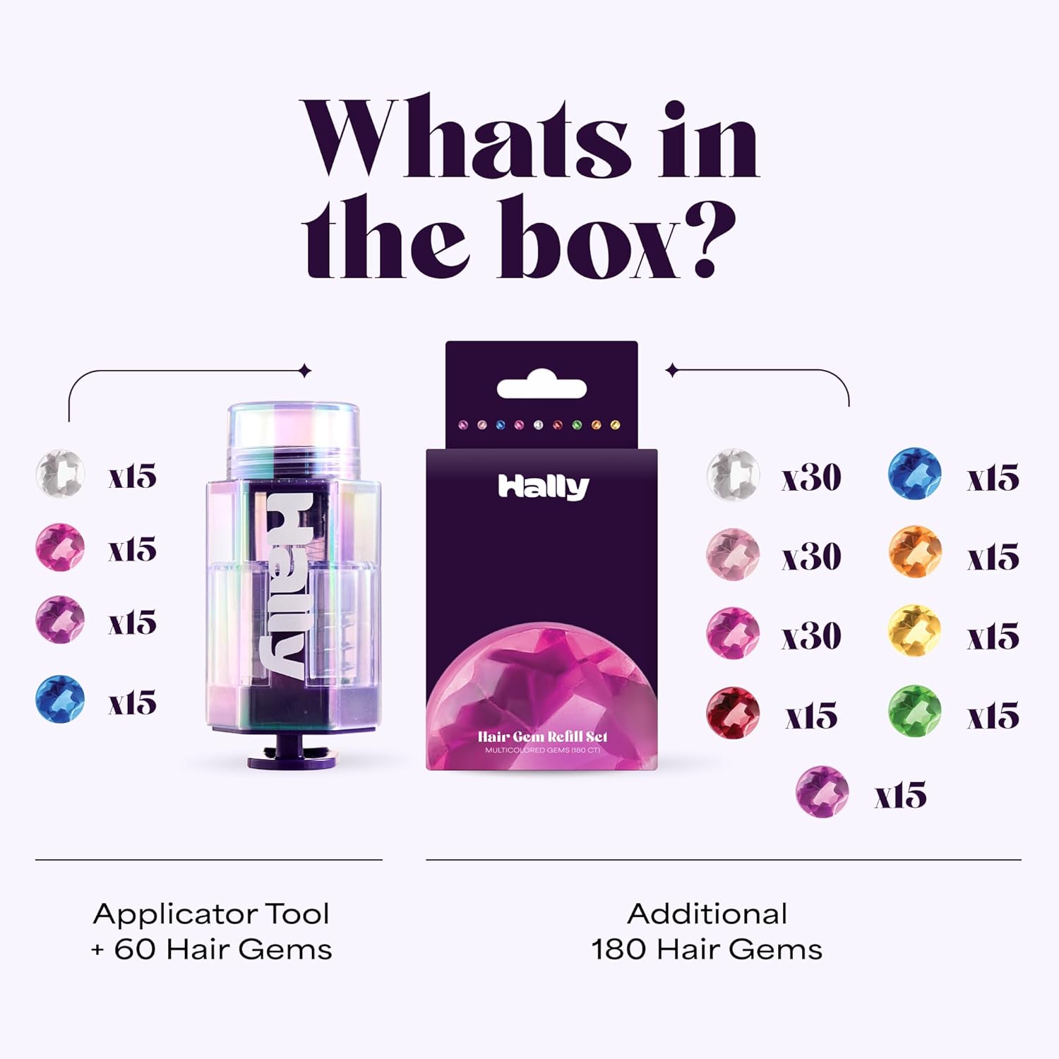 Detalle 2 de Hally Hair Gem Pen for Girls — 240 Stick-On Hair Gems Kit with Reusable Stamper Tool