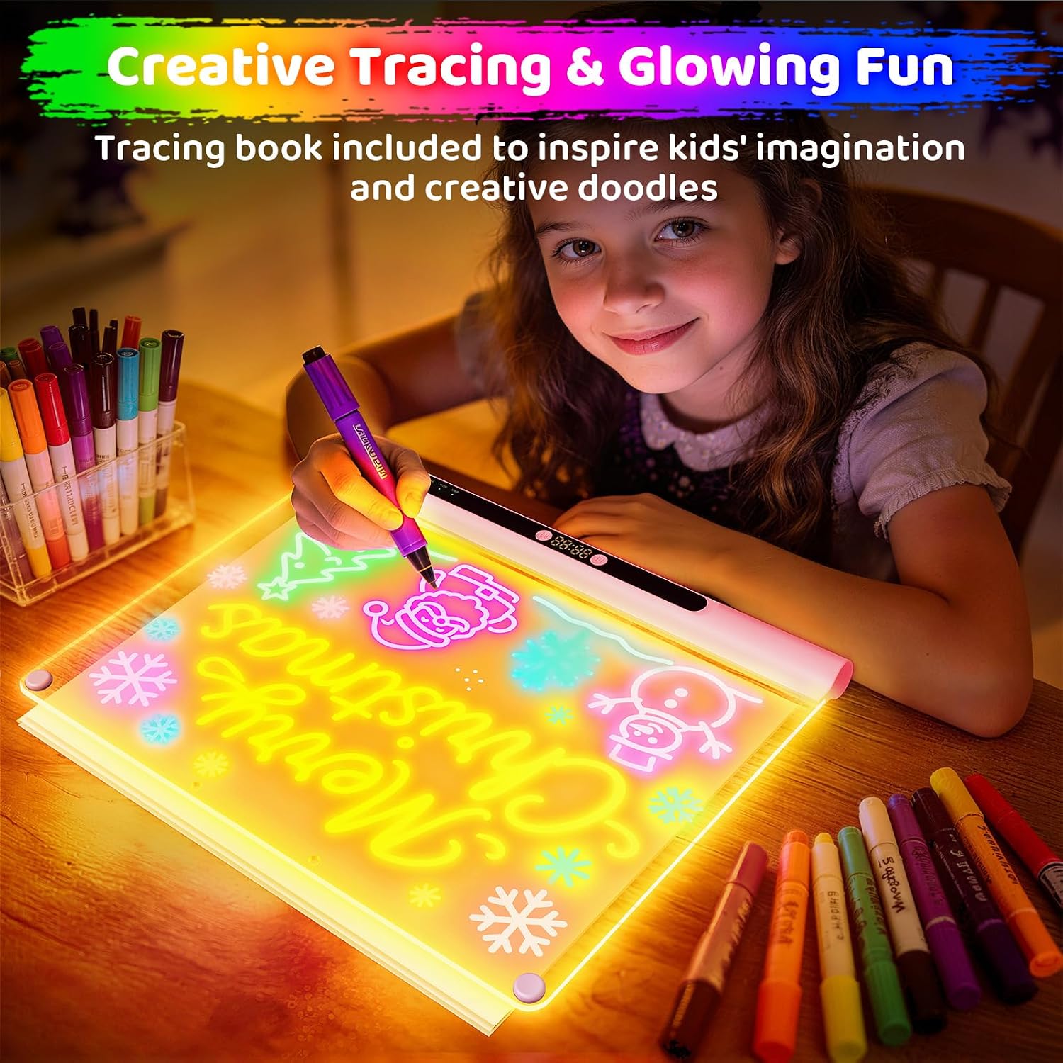 Detalle de 16” Rechargeable LED Drawing Board with 9-Color Light Modes and Built-in Stand