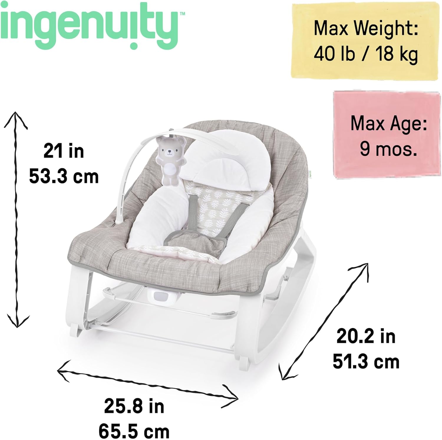 Thumbnail 5 de Ingenuity Keep Cozy 3-in-1 Sdraietta Vibrante: sdraietta, dondolo e seggiolino per neonato a bambino (0–30 mesi, fino a 18 kg) con vibrazioni e giocattolo leoncino
