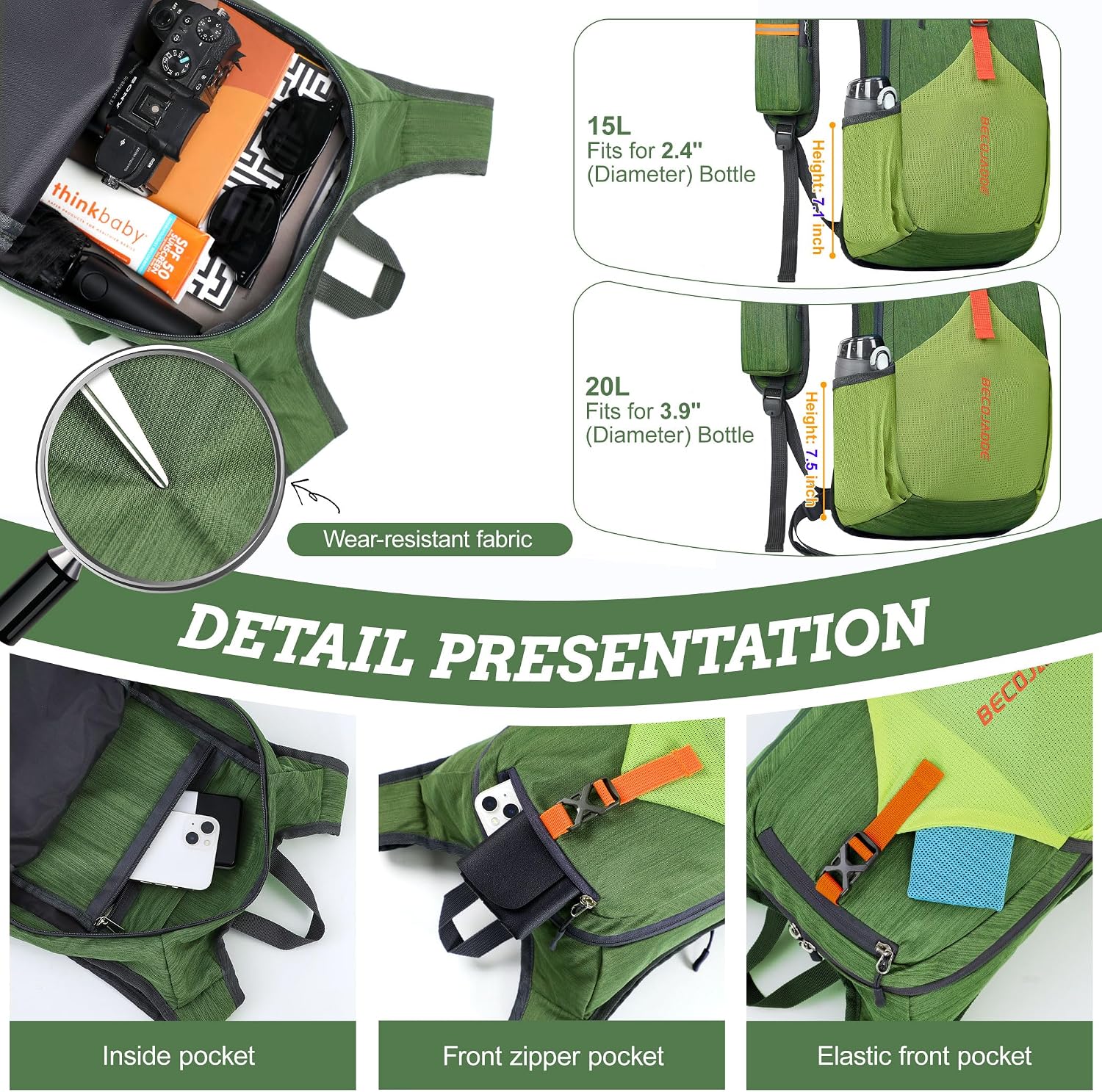 Thumbnail 2 de BECOJADDE Jd4n24052 20L Packable Hiking Daypack with Chest Strap