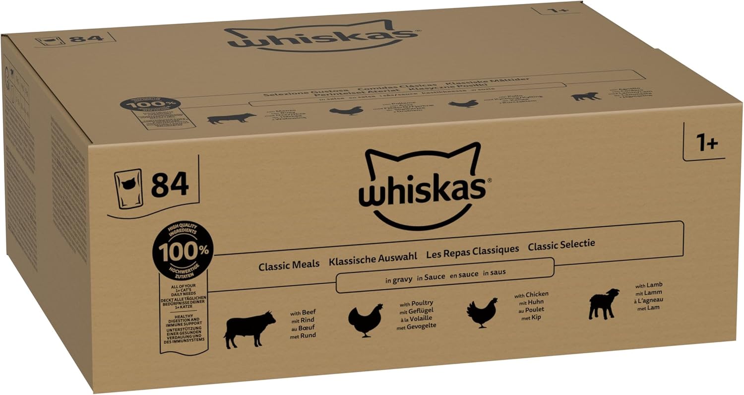 Detalle de WHISKAS Aliment humide en sauce Chat adulte – Les Repas Classiques, 84 x 85 g