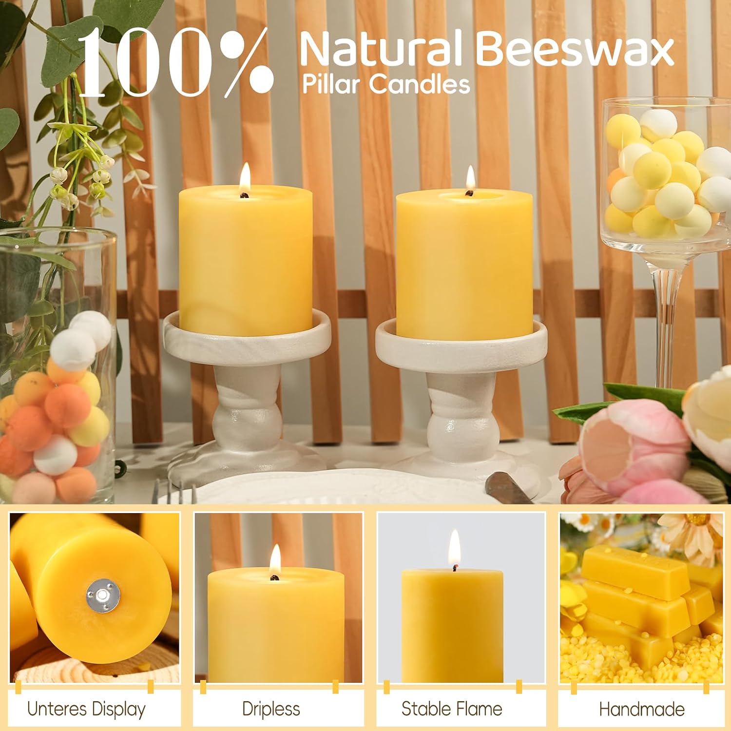 Detalle 1 de Beeswax Pillar Candles, 2.8 x 3 Inch