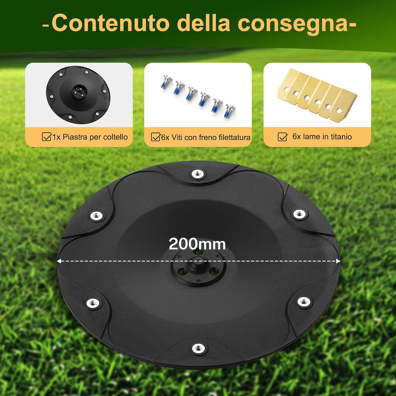 Detalle de Disco Lama + 6 Lame Compatibile con Gardena Sileno Life, Sileno Plus, R100li, R130li, R160li – Taglio più Efficiente
