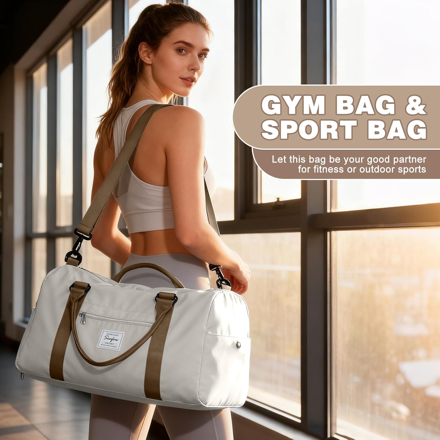 Thumbnail 1 de WEPLAN waterproof sports gym bag with separate shoe compartment (beige brown)