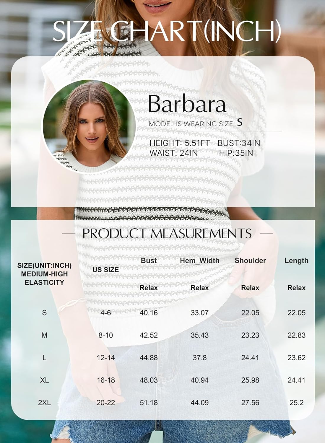 Thumbnail 5 de EVALESS Women’s Striped Sweater Vest Pullover Tank Top (Crewneck, Cap Sleeve)