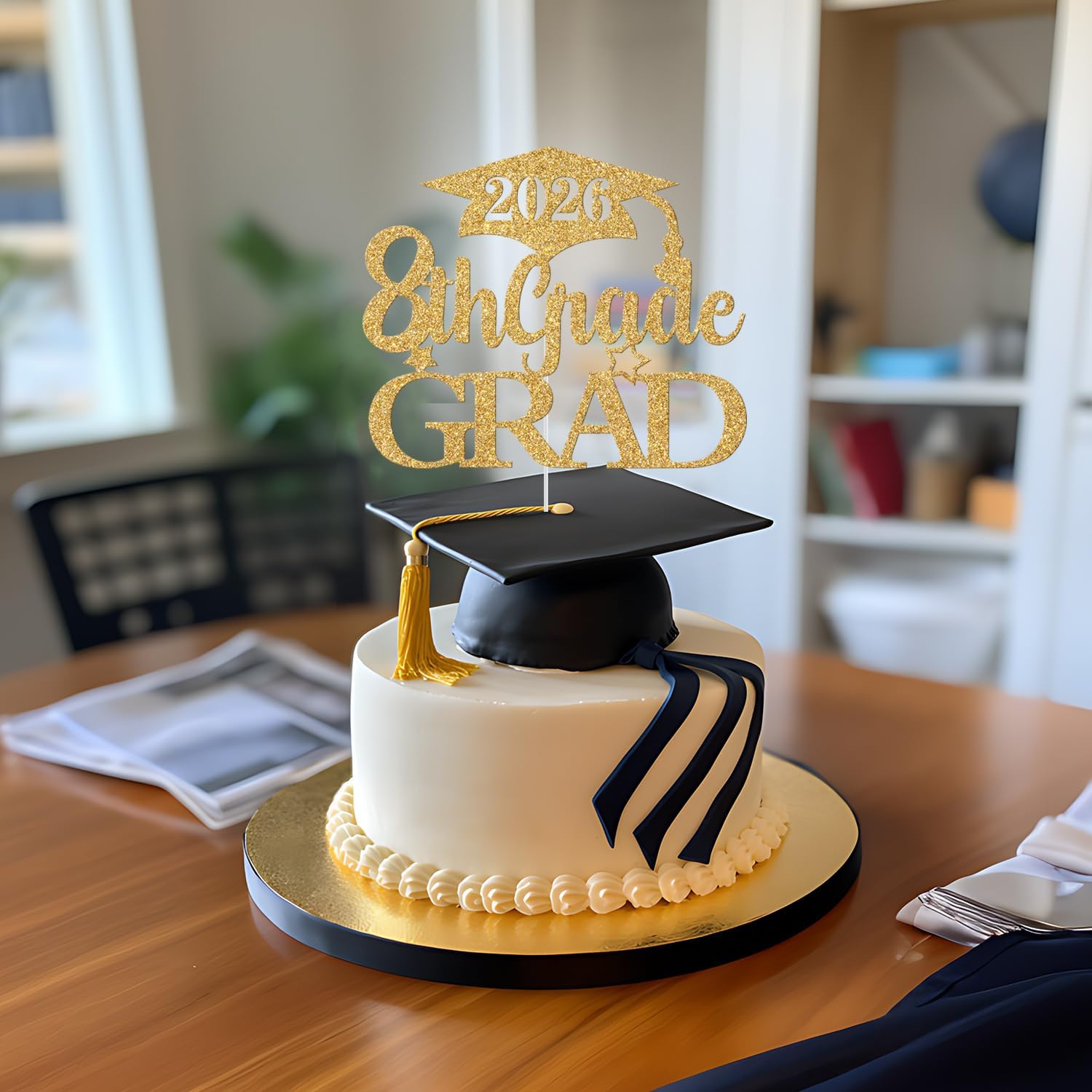 Thumbnail 4 de 8th Grade Cake Topper, Gold Glitter