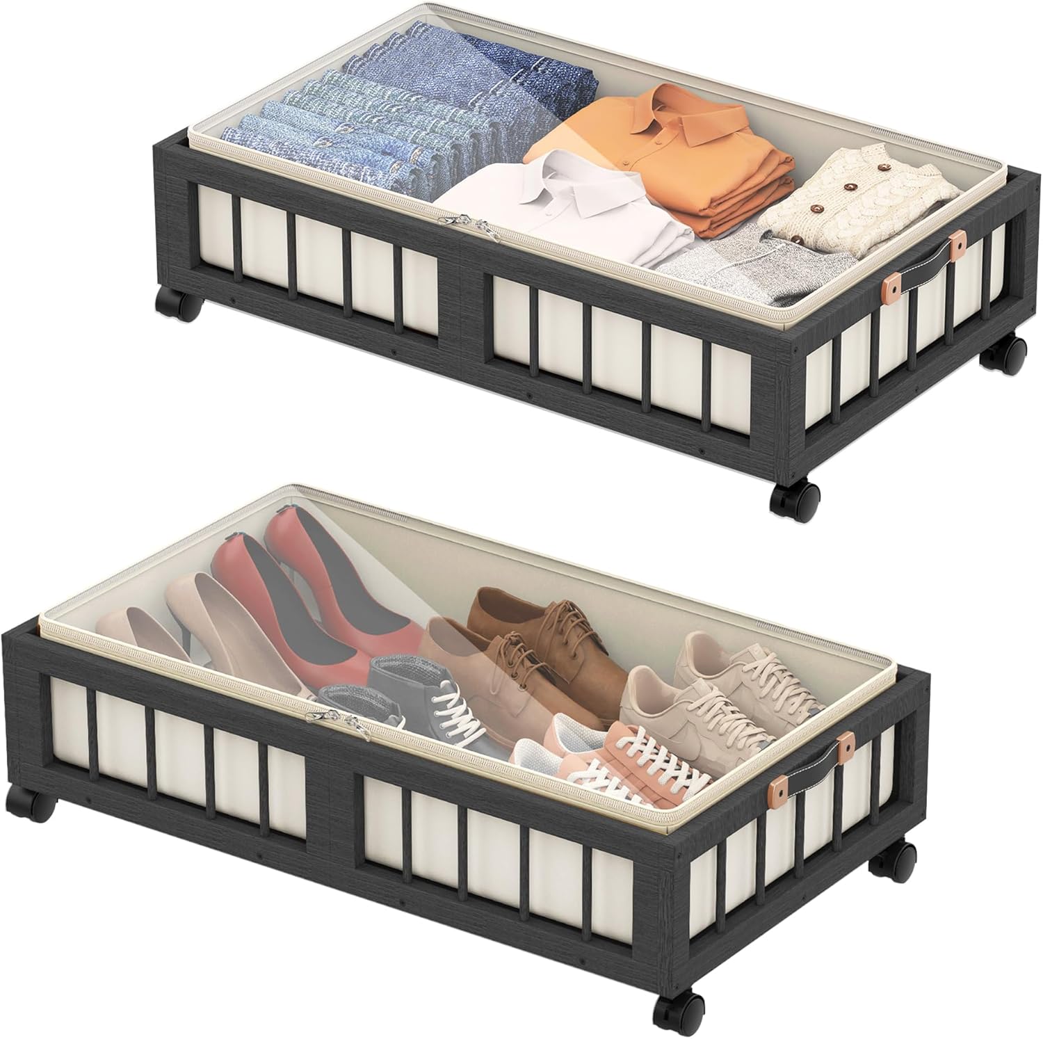 efluky 2-Pack Bamboo Under Bed Storage, Rolling 2