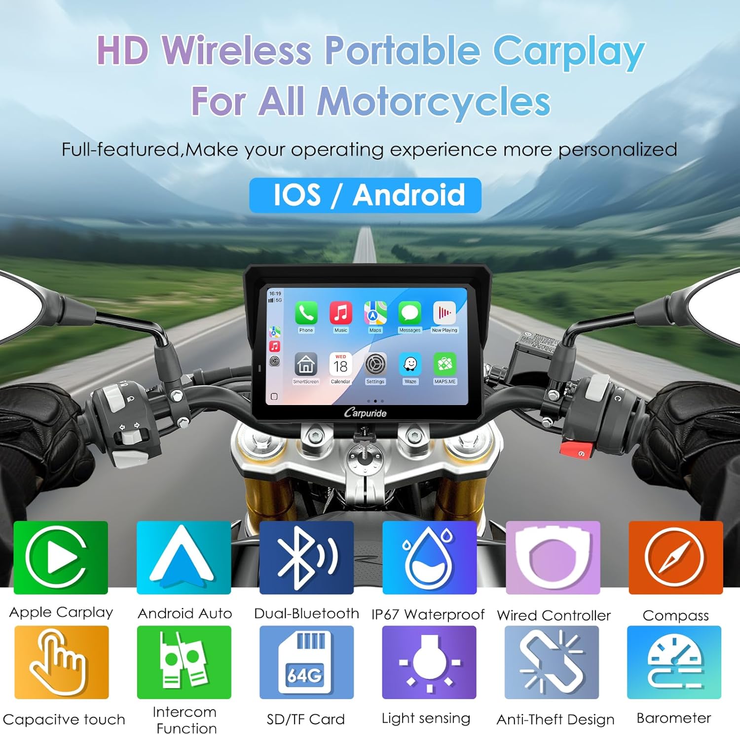 Thumbnail 1 de CARPURIDE W702S Pro 7" Motorcycle CarPlay screen
