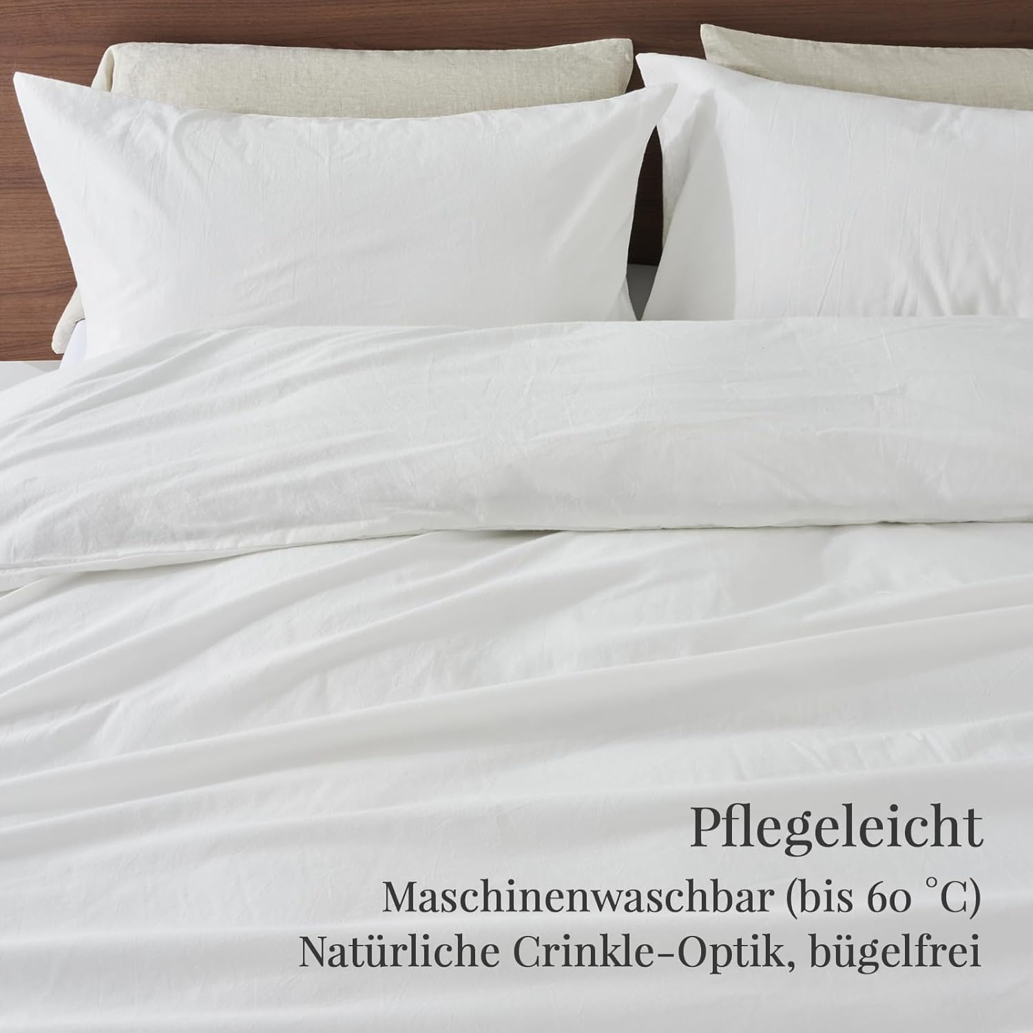 Thumbnail 5 de DuvetNova Bettwäsche 4-teilig 135x200 aus Baumwolle – Weiß mit Leinenstruktur, OEKO-TEX, inkl. 2 Kissenbezüge 80x80