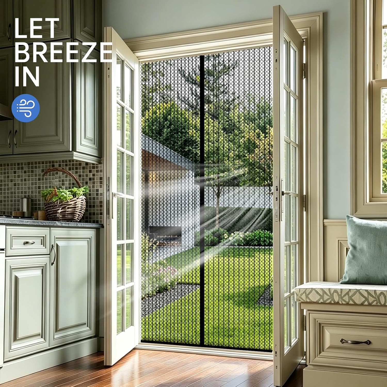 Detalle 2 de QNLONG 345-024-271 Magnetic Screen Door for 36 x 80 in Doorways, Black
