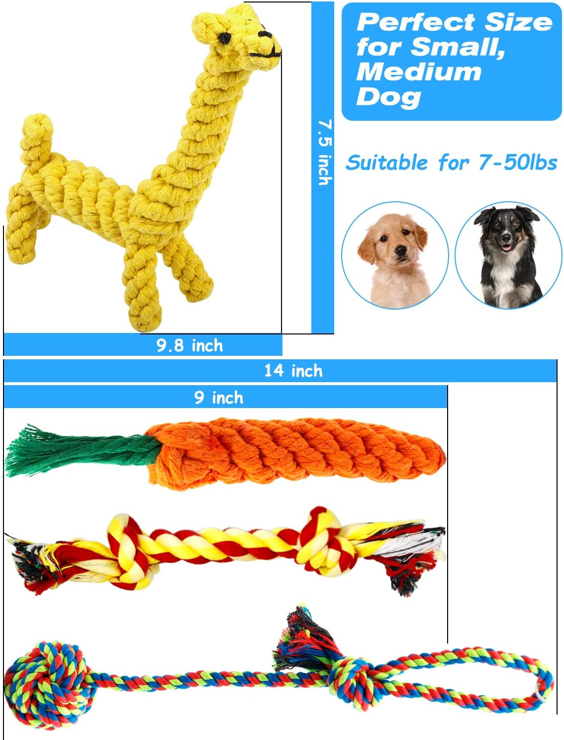 Thumbnail 1 de Decyam Rope Puppy Teething Chew Toy 4-Pack (giraffe, carrot and tug ropes) for small dogs