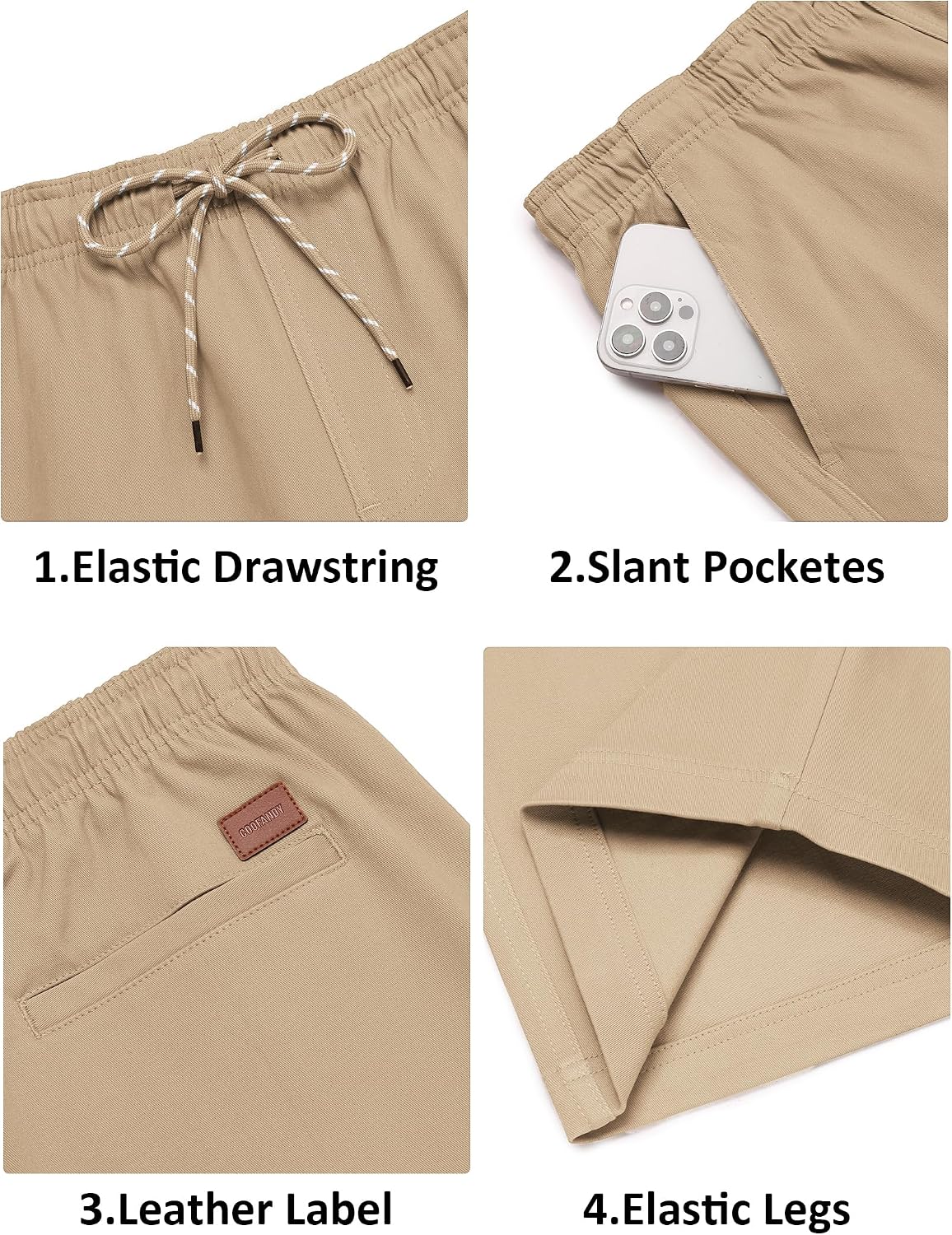 Detalle de COOFANDY Men's Casual Cotton Drawstring 9-Inch Chino Shorts