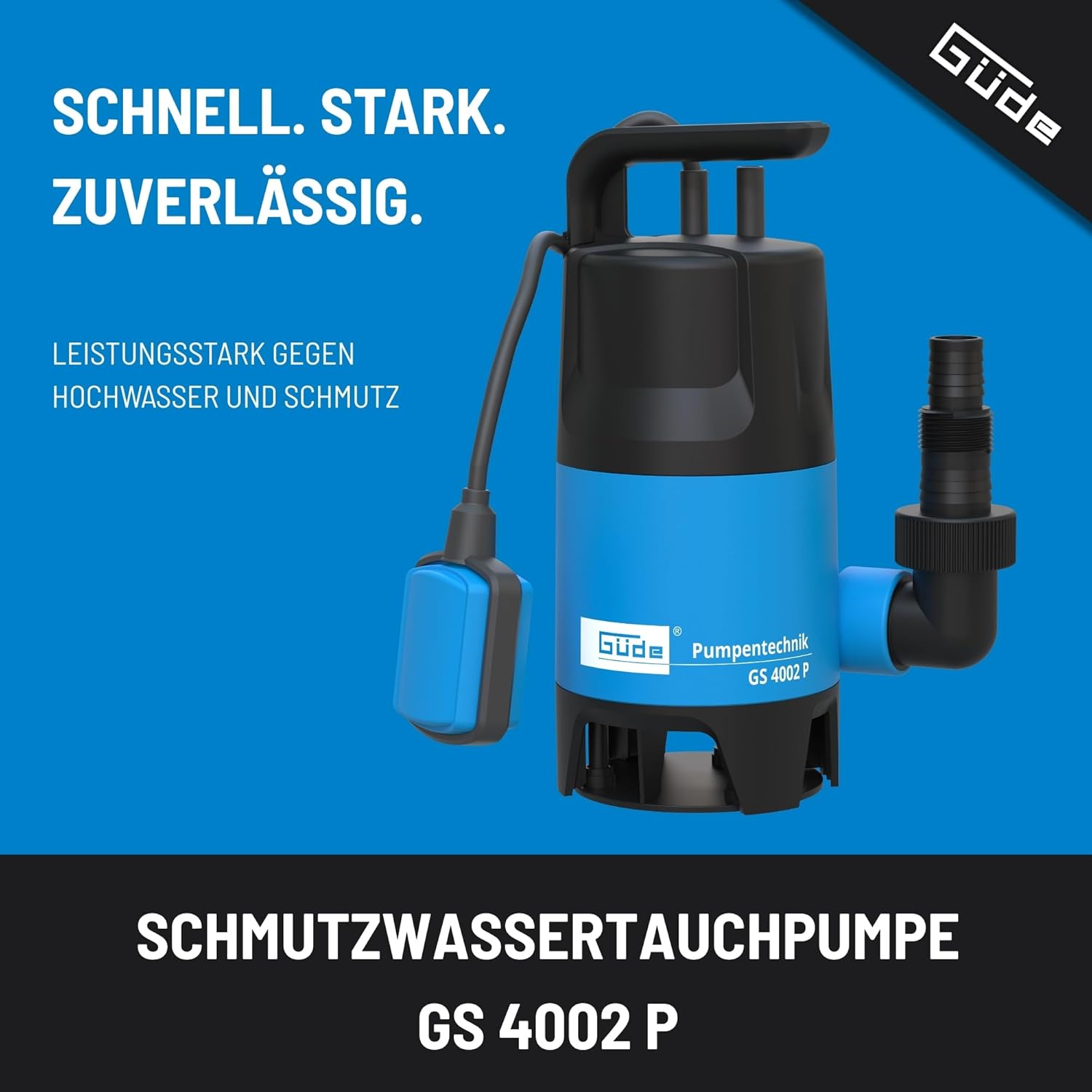 Detalle de Güde Schmutzwassertauchpumpe GS 4002 P – 400 W, 7500 l/h, 5 m Förderhöhe, 4 m Eintauchtiefe