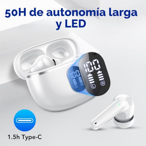 Detalle 1 de IKT A3 auriculares inalámbricos Bluetooth 5.4 con ENC, IP7 y estuche de carga