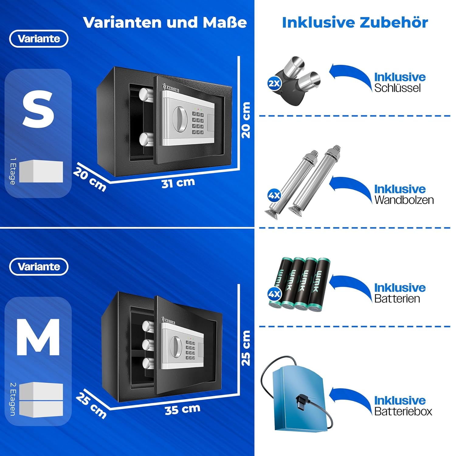 Thumbnail 5 de KESSER® Elektronischer Tresor (35×25×25 cm) mit Batteriebox, Innenbeleuchtung und Doppelbolzenverriegelung