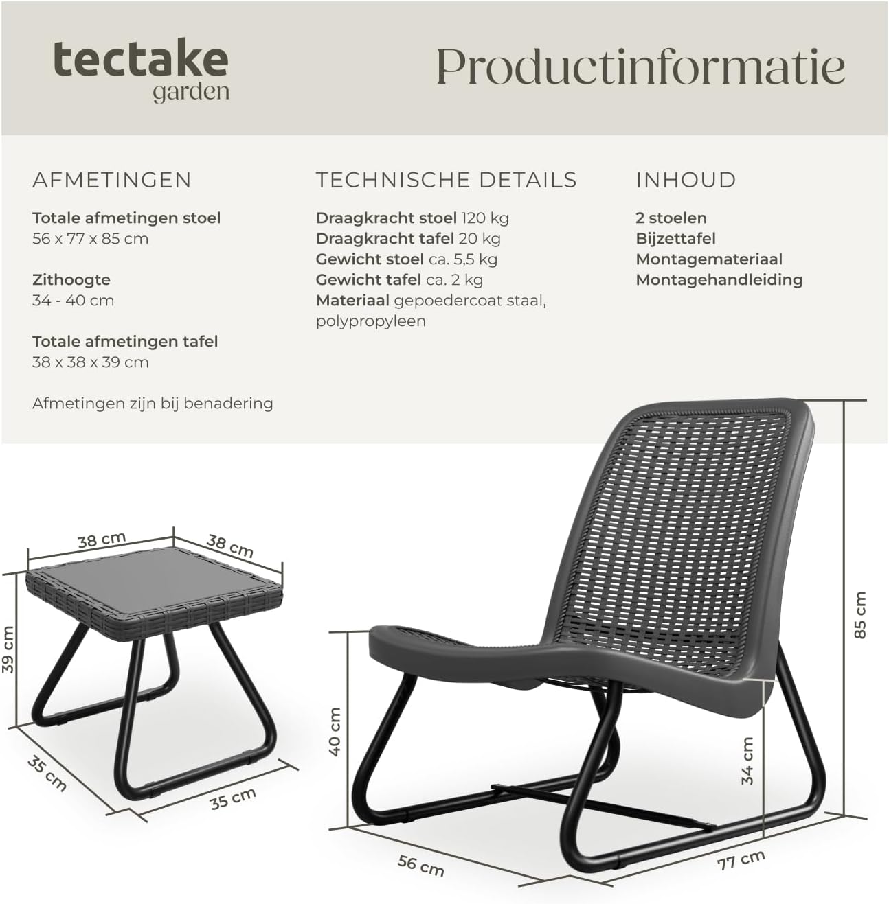 Detalle de tectake Modica 405023 tuinmeubelset voor 2 personen in rotanlook