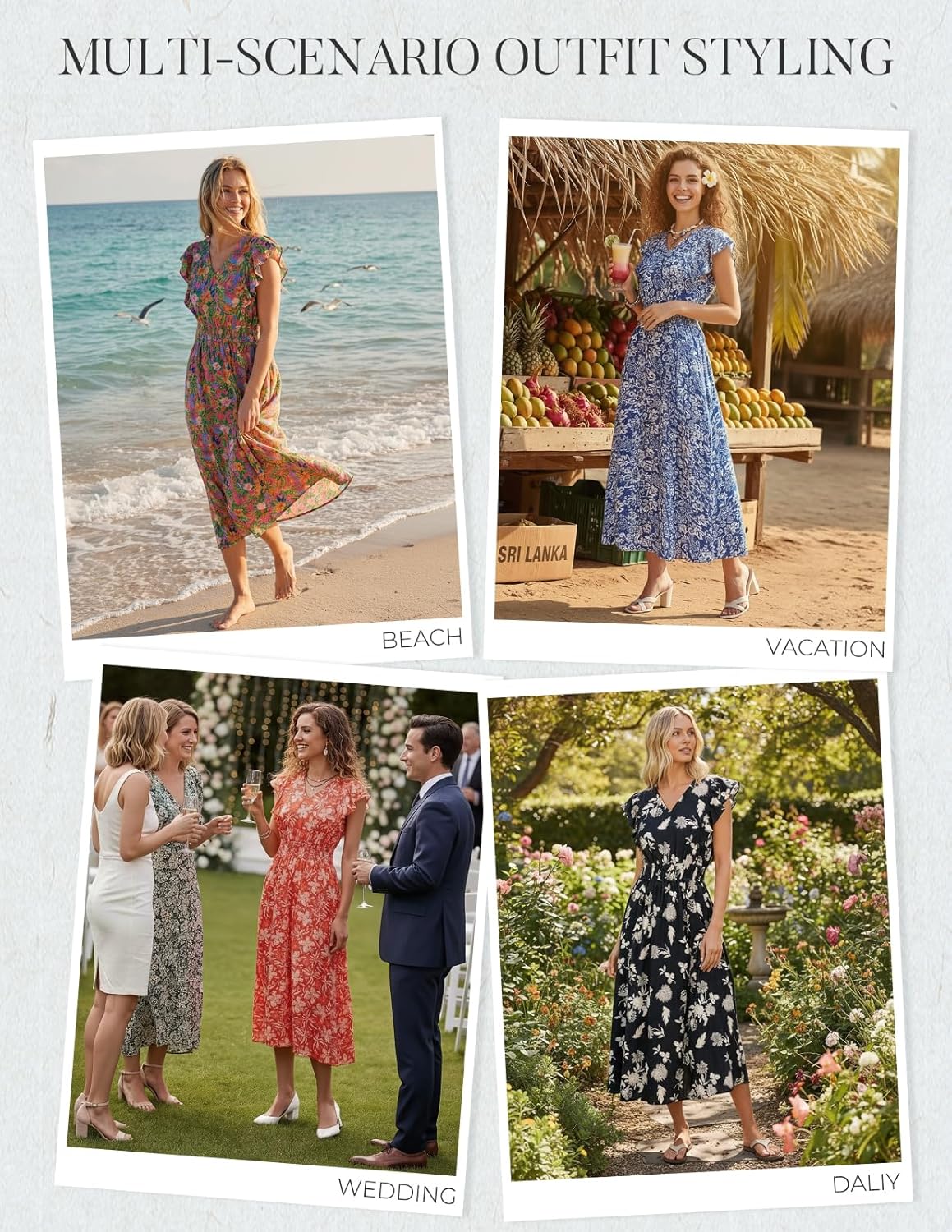 Detalle de Kate Kasin Robe bohème à fleurs pour femme – Robe d'été décontractée avec poches