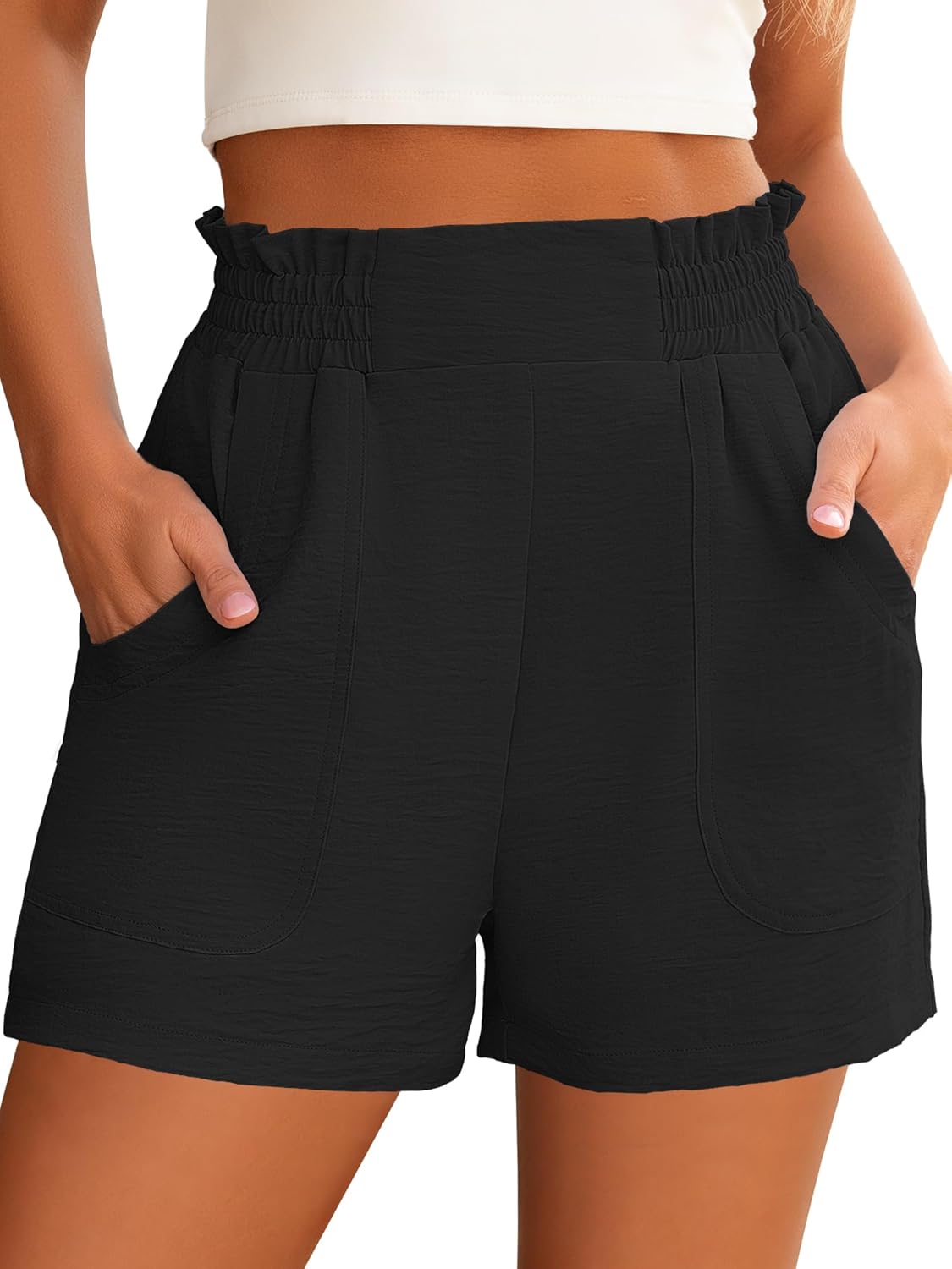 Detalle de ANRABESS Women’s Summer Shorts — High-W waist, Wide-Leg, Elastic Comfort for Beach & Vacation