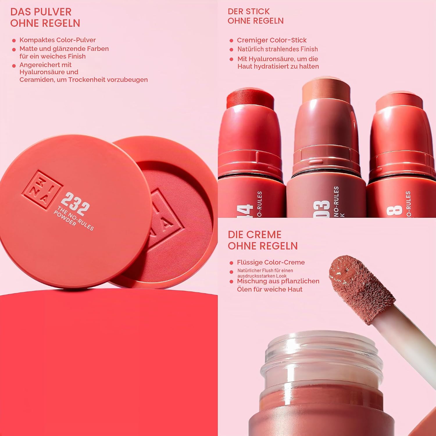 Detalle de 3INA MAKEUP The No-Rules Powder 385 Burgunderrot – 3-in-1 Kompaktpuder für Augen, Lippen und Wangen