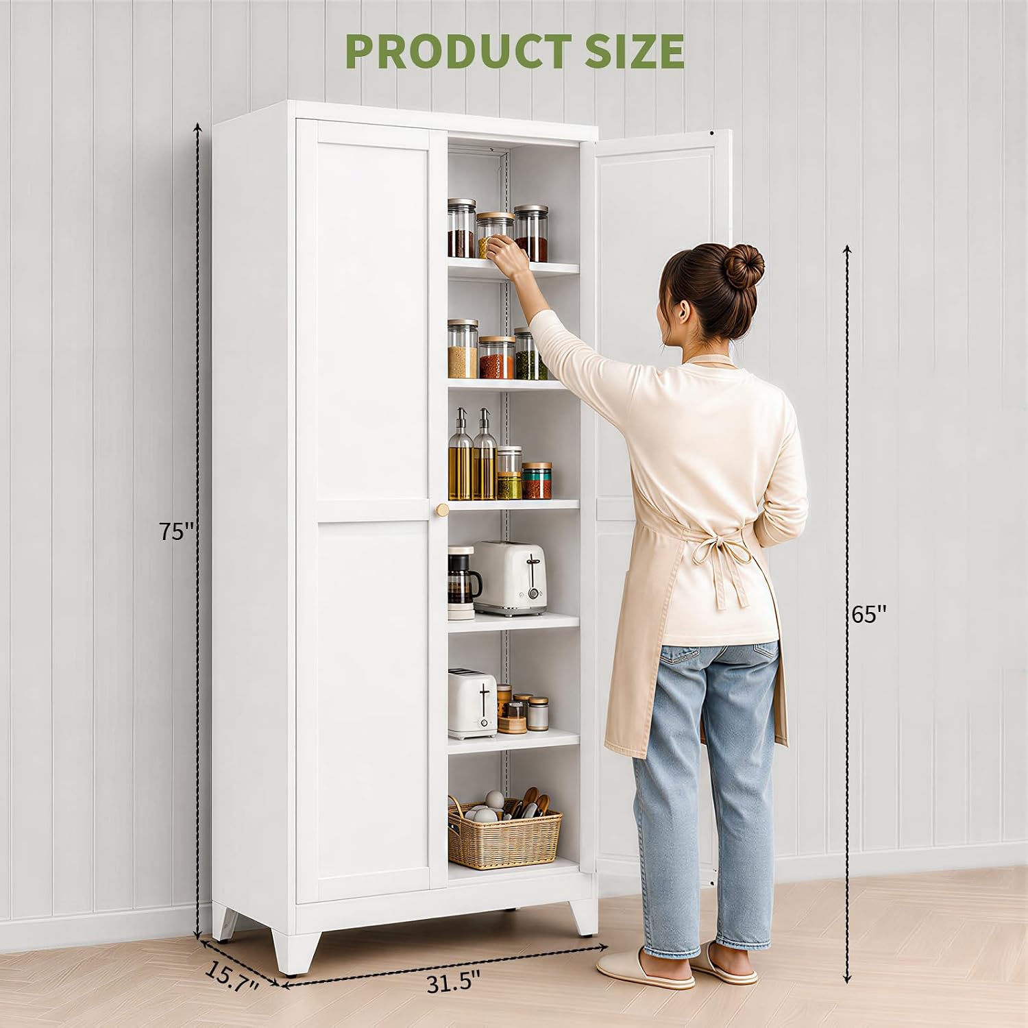 Detalle de Bayunity tyb001 75-Inch Metal Pantry Cabinet with Doors and 5 Adjustable Shelves