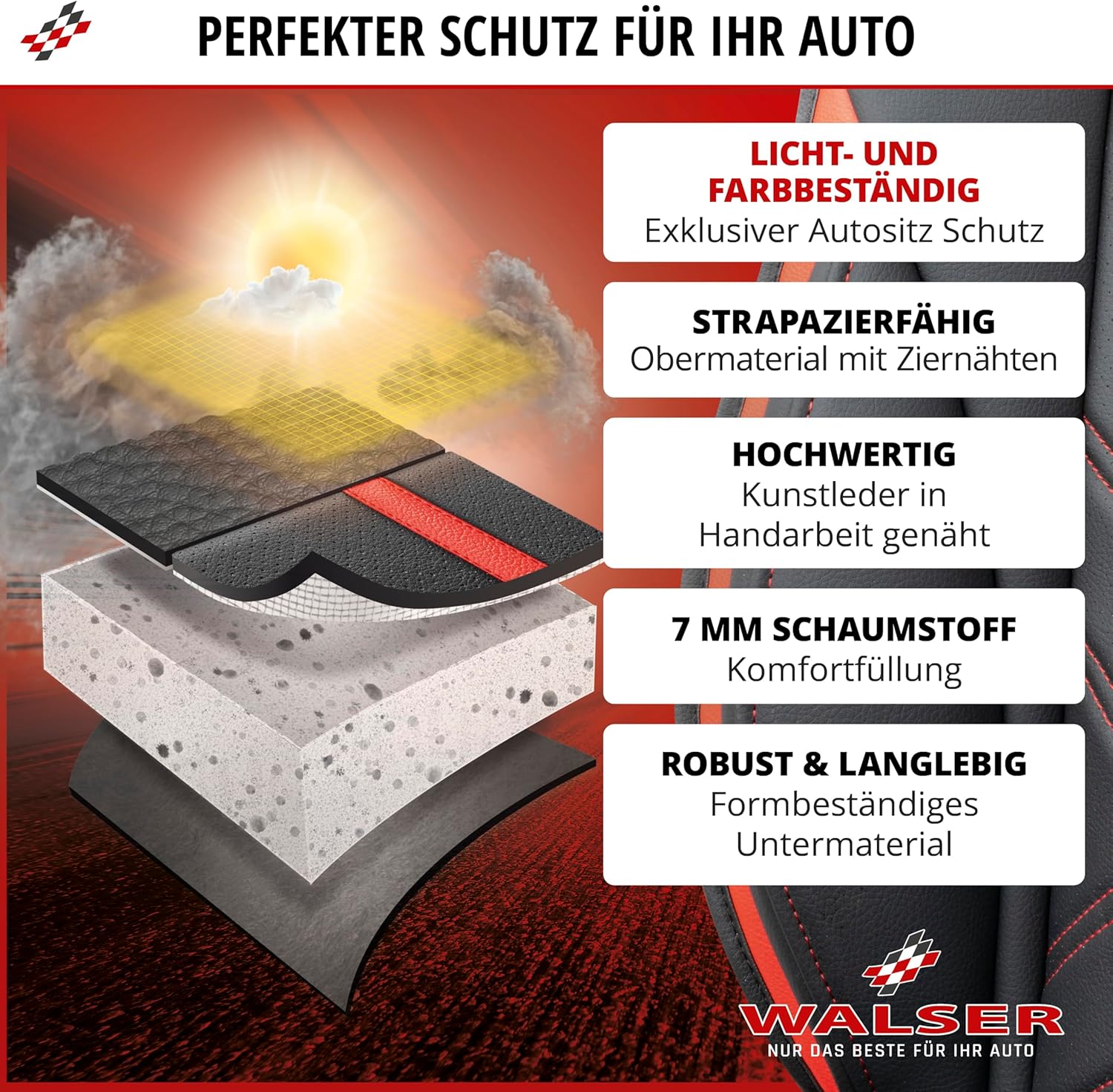 Thumbnail 2 de WALSER Sitzauflage Auto Rey – universeller Sitzschoner für Vordersitze im Rennsport-Look (schwarz/blau)