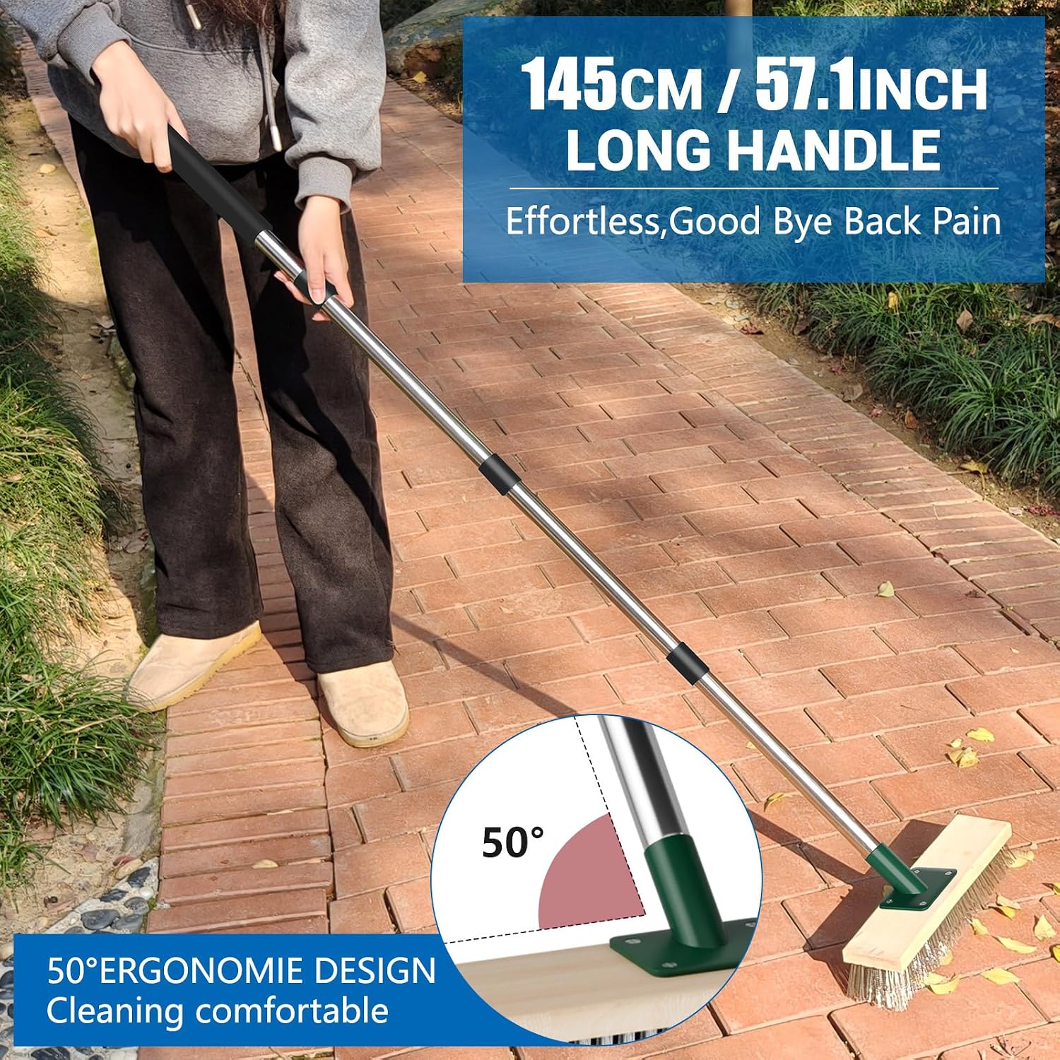 Detalle 2 de Scalnuvyyh Heavy Duty Wire Broom with 57" Handle and Stainless Steel Bristles
