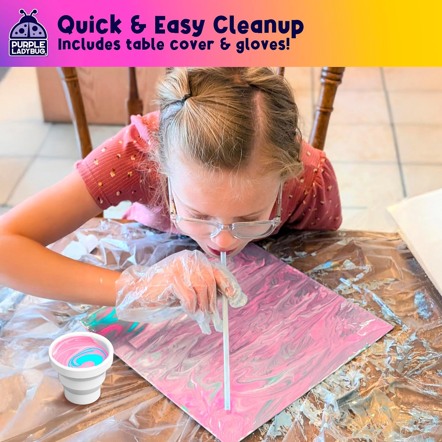 Detalle 2 de Purple Ladybug Paint Pouring Art Kit (Stellar Swizzle) for kids 6–12
