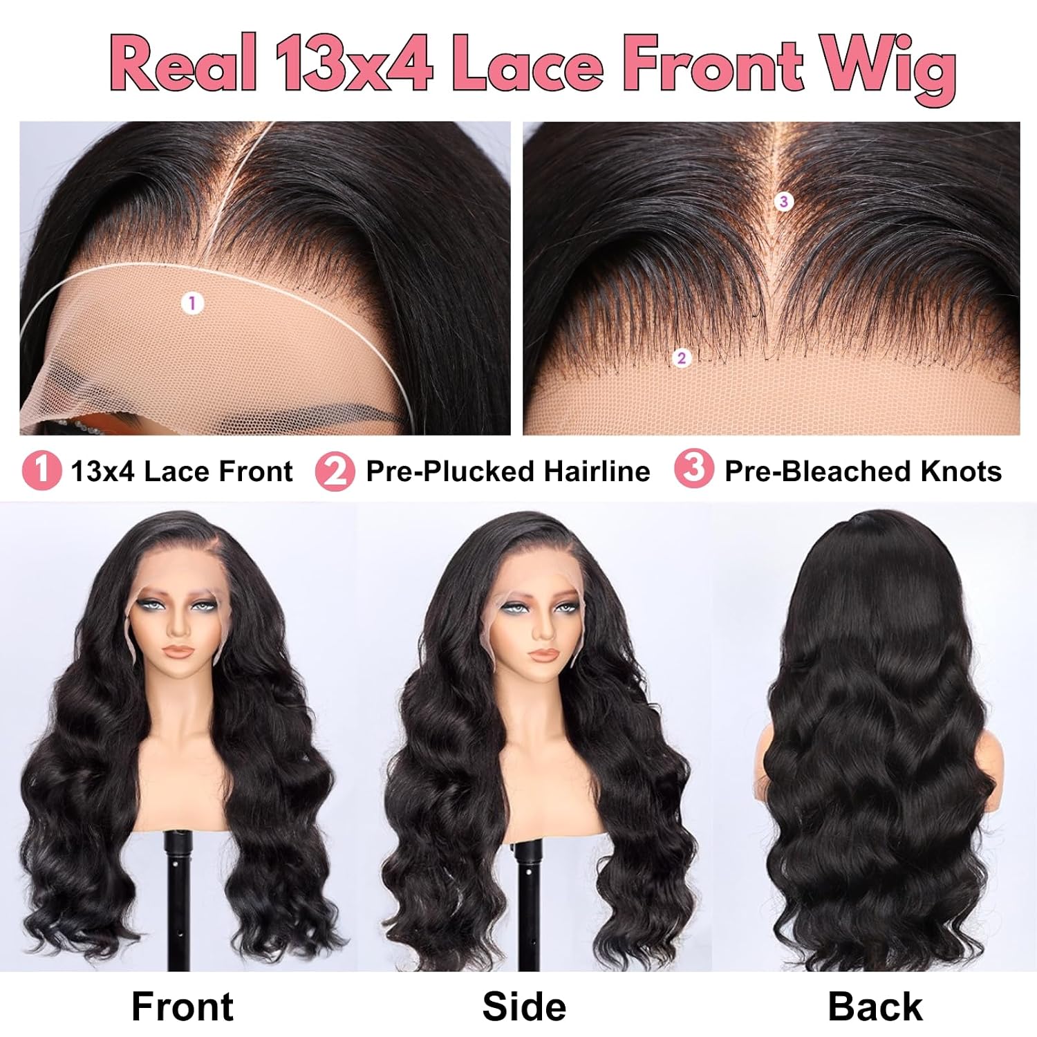 Detalle de HRTND Body Wave Lace Front Wig, 24 Inch