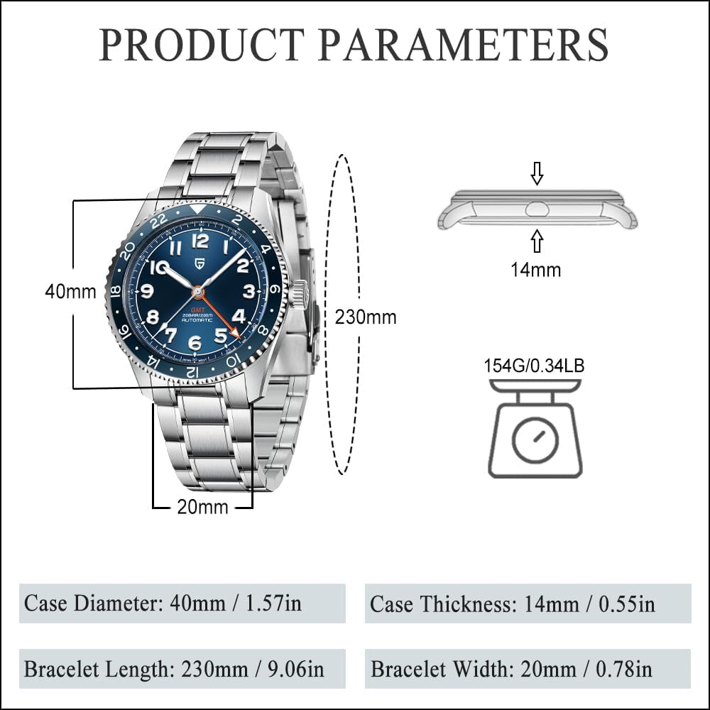 Detalle 2 de PAGRNE DESIGN Pagani Design Herrenuhr NH34 Automatik GMT – 40 mm Edelstahl, Taucheruhr mit NH34A
