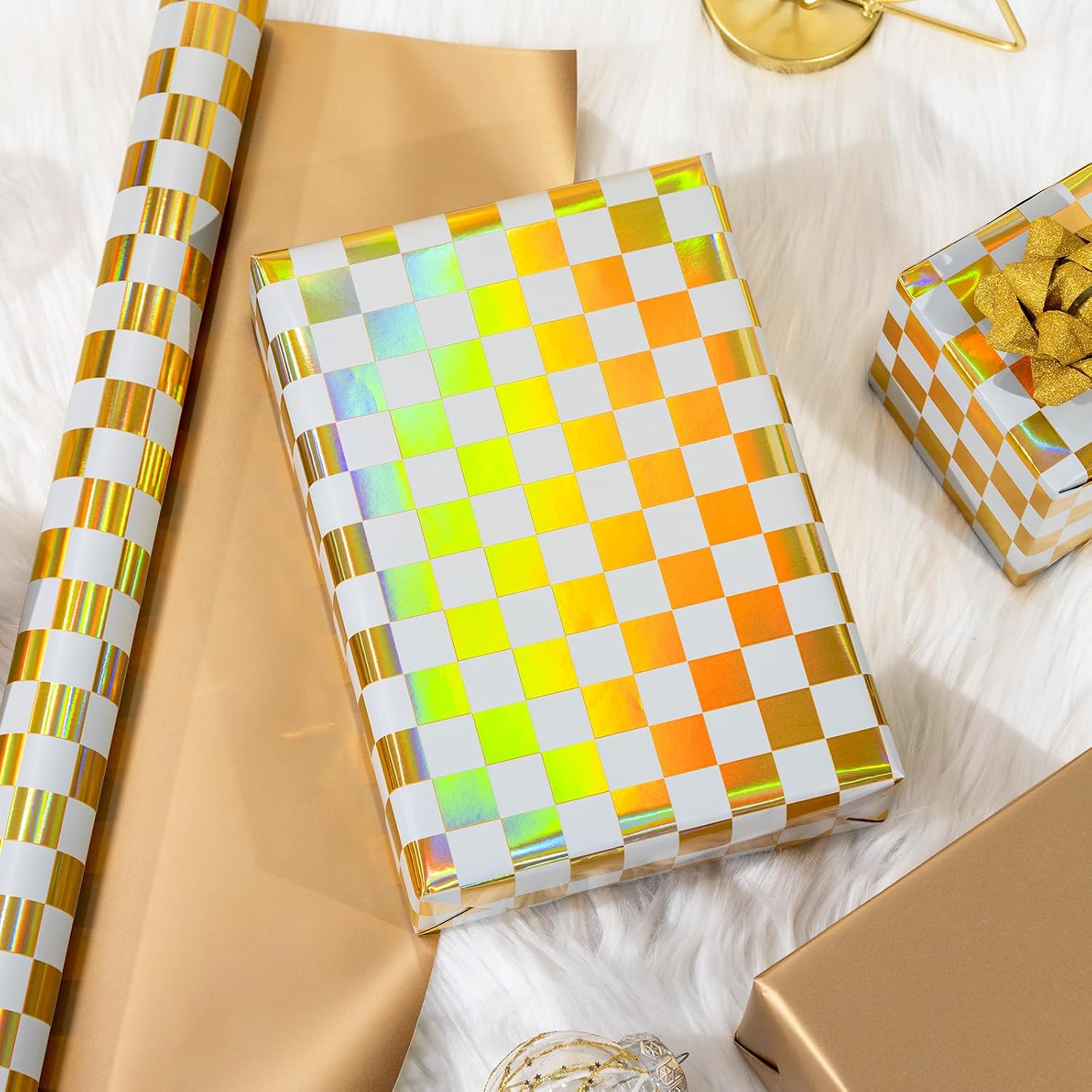Detalle 2 de MAYPLUSS Gingham Wrapping Paper, 17 in x 33 ft