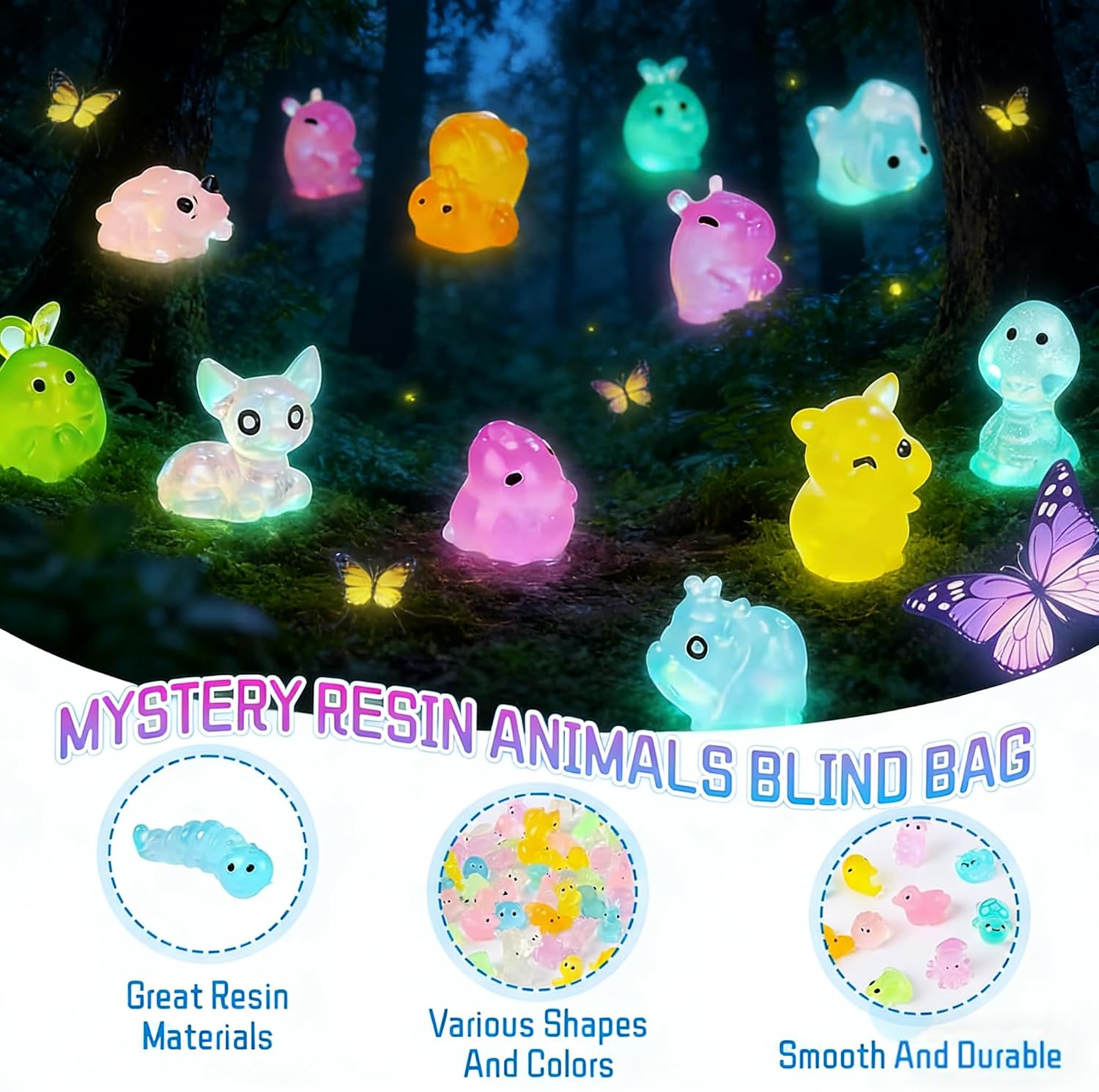 Detalle de Eichopmen YGSZDW-MD-100 Glow-in-the-Dark Mini Resin Animals, 100-Piece Set