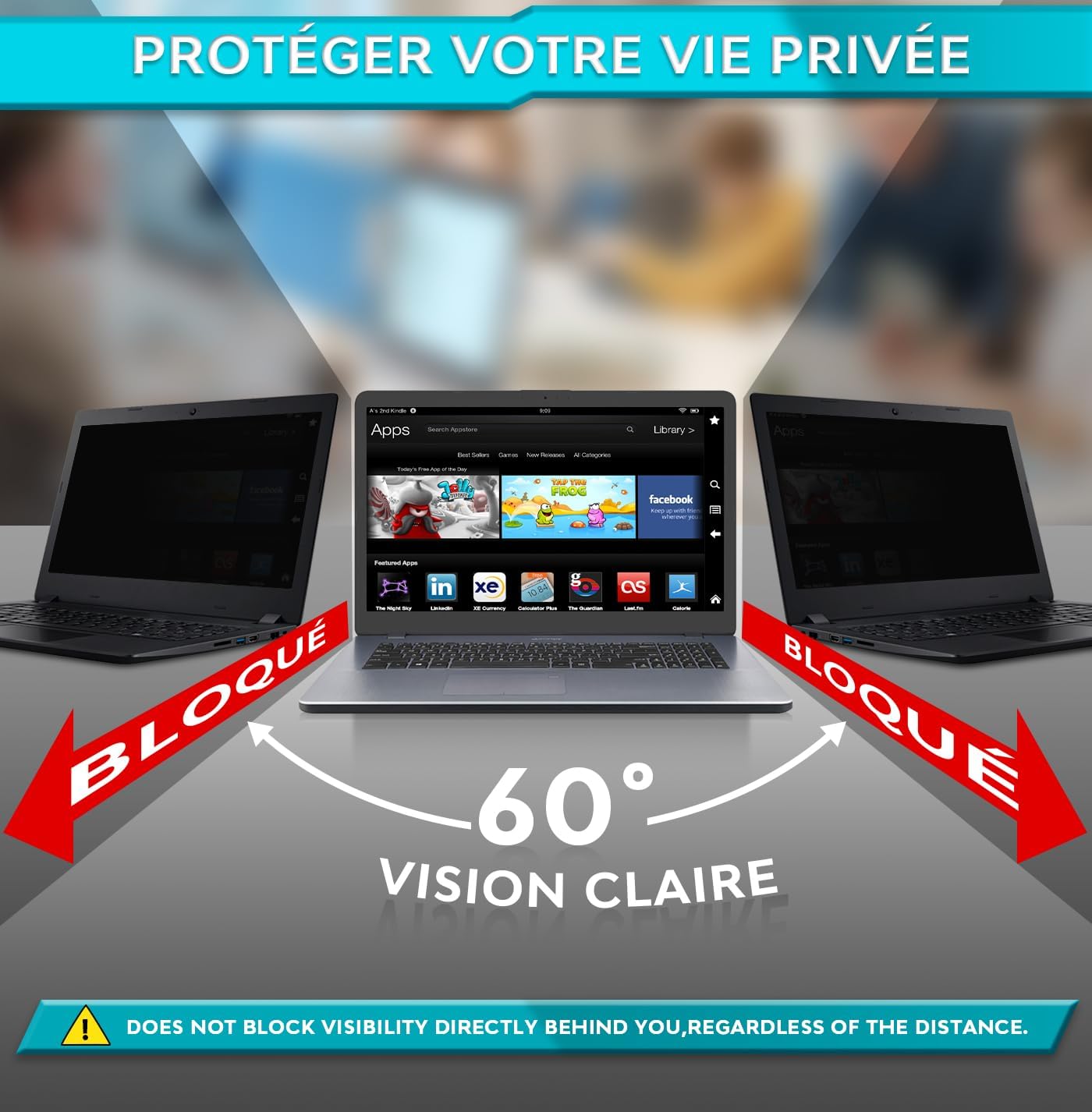 Thumbnail 2 de PYS Filtre écran Confidentialité 15,6 pouces 16:9 (anti-espion, anti-lumière bleue) pour PC HP/Dell/Lenovo/Acer/ASUS/Samsung