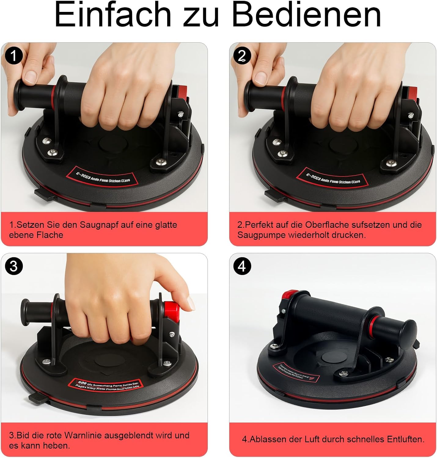 Detalle de URLINE 2er-Set 8" Saugheber Glassauger – Tragkraft max. 200 kg, inkl. robuster Werkzeugkasten