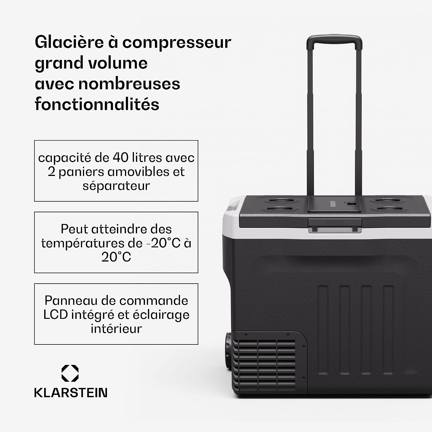Detalle 2 de Klarstein PolarForce 40L compressorkoelbox, -20 tot 20 °C, LCD en offroadwielen