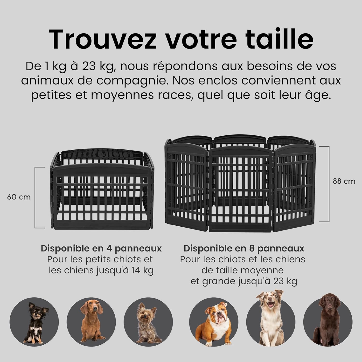 Detalle de Iris Ohyama CI-908 enclos/ parc pour chien intérieur et extérieur modulable avec porte verrouillable, noir (H90 cm)