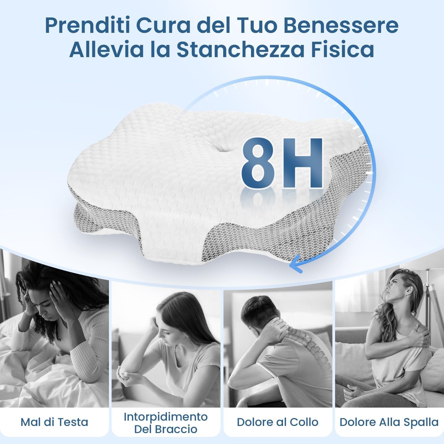 Thumbnail 6 de Dozion Cuscino Cervicale in Memory Foam ergonomico con supporto collo e schiena (58×40×13/10 cm)
