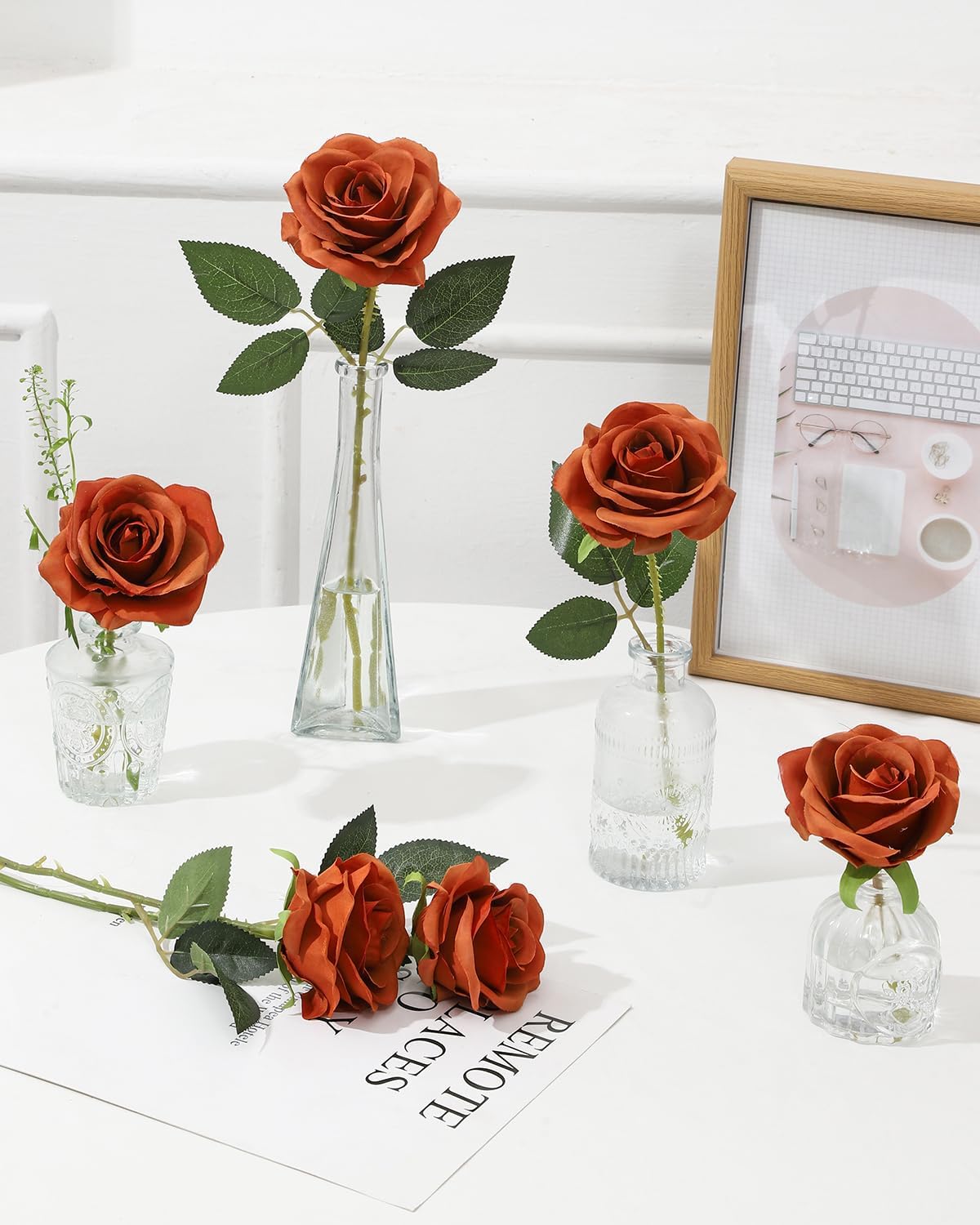 Thumbnail 6 de LEUCHTAMOR 10er Set Künstliche Rosen 54 cm – Seidenrosen mit langem Stiel, ideal für DIY, Hochzeiten und Heimdekoration