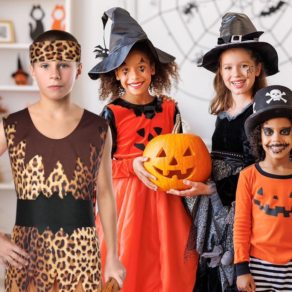 Detalle de AYBUY Costume da Cavernicolo per Bambini – Tunica leopardata con cintura e accessori